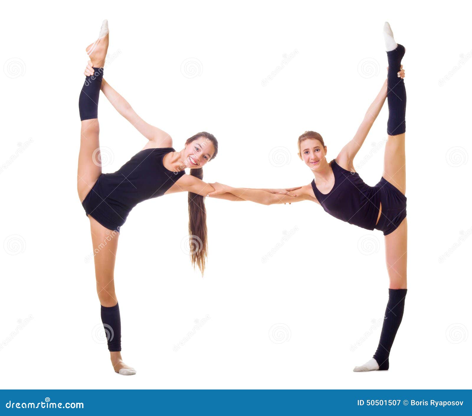 Two Girls Engaged Art Gymnastic Stock Image - Image of isolated, ballet ...