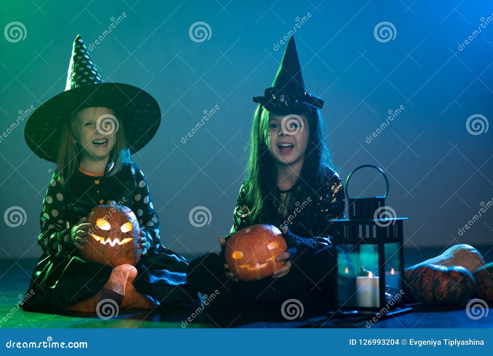 Two girls on Halloween stock photo. Image of person - 126993204