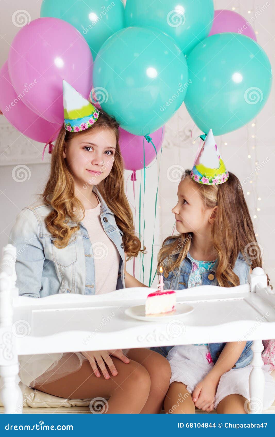 Two Girls are Having Birthday Party in Studio Stock Photo - Image of ...