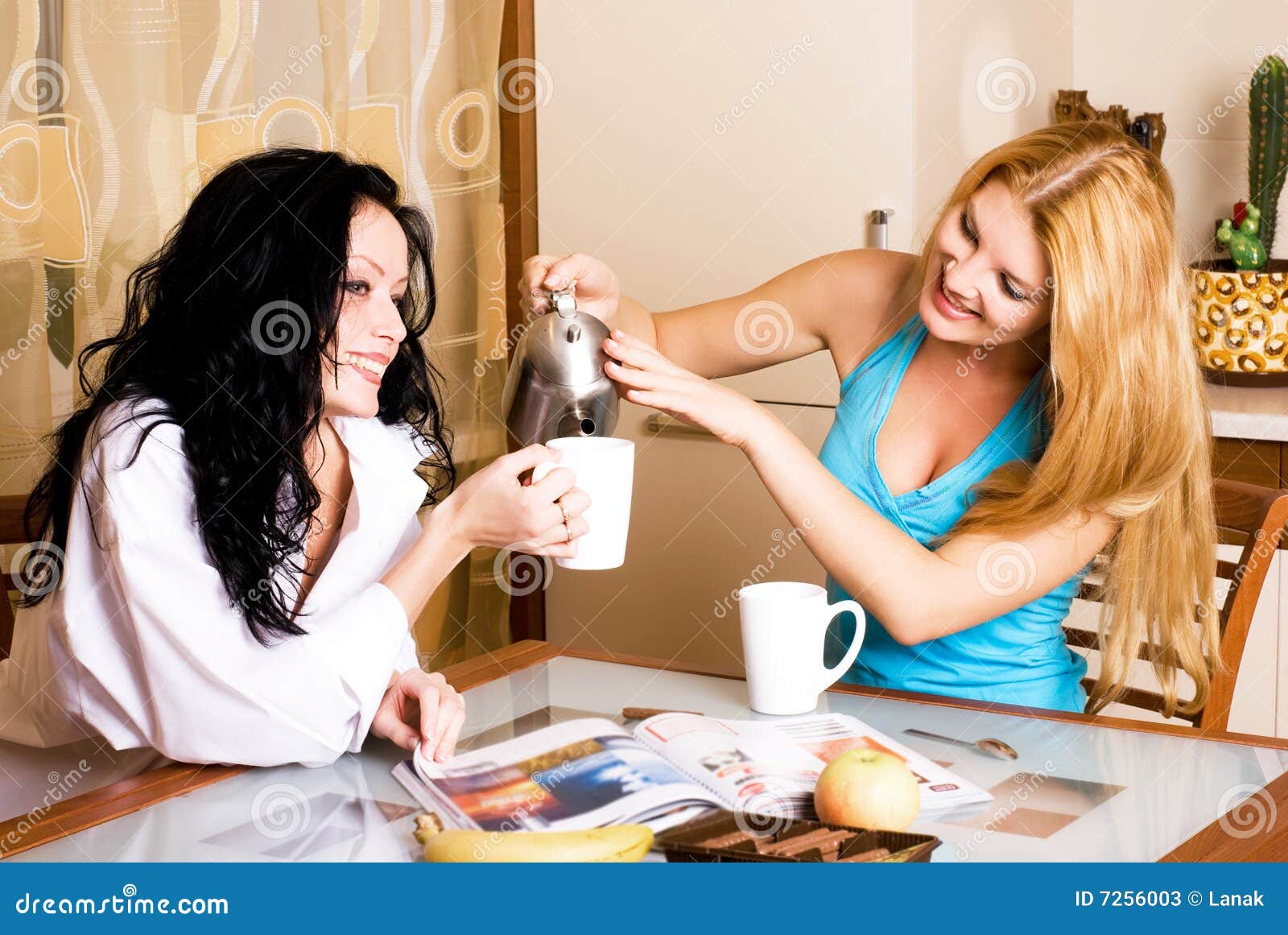 Two Girls Having Tea and Gossiping Stock Image Image of cheerful, friendship 7256003