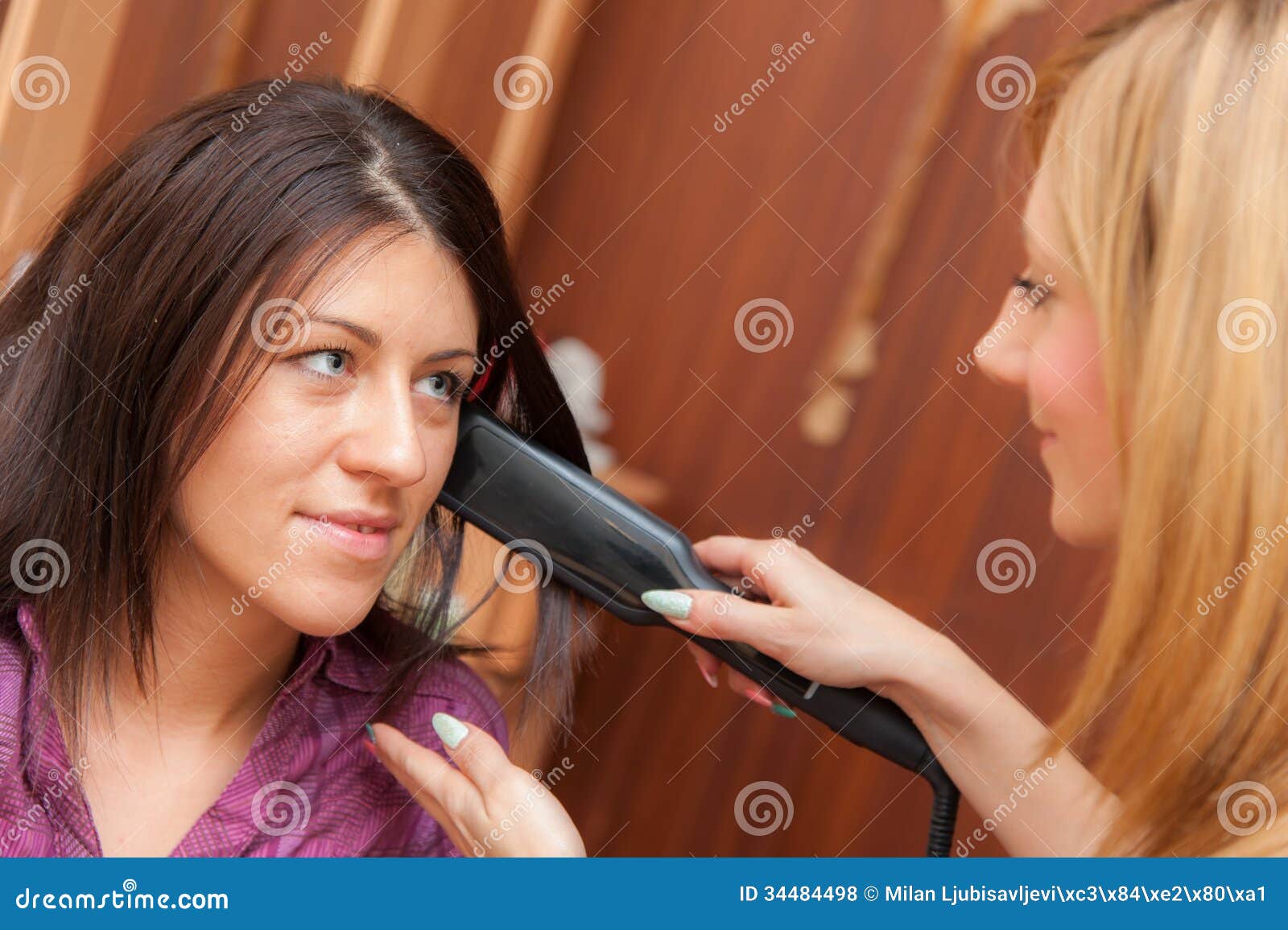 Two Girls Ironing Hair stock photo. Image of shirt, iron 34484498