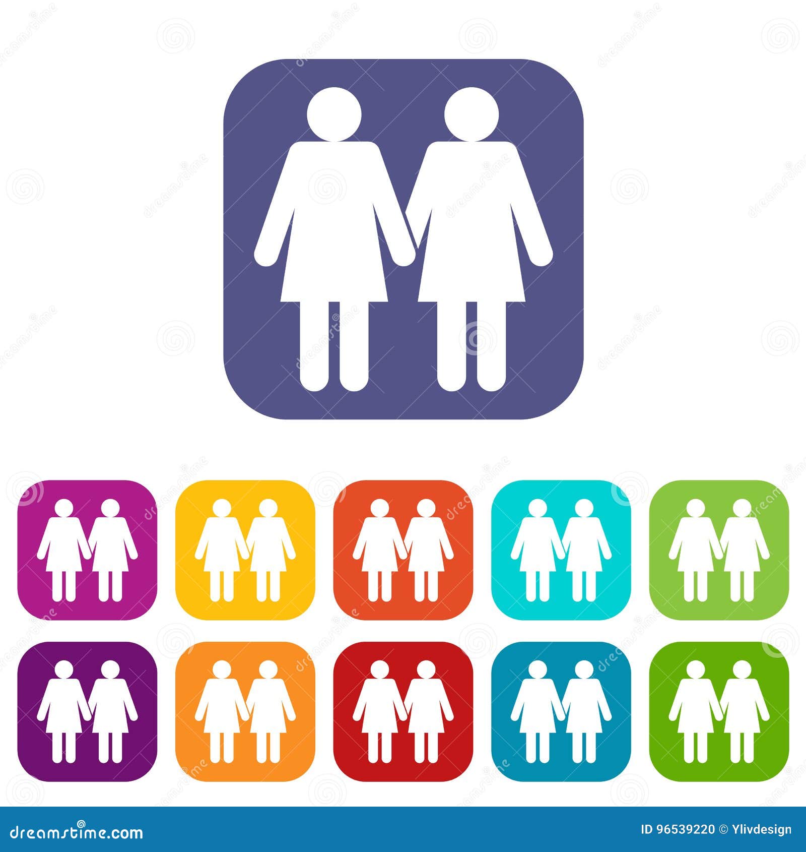 Two Girls Lesbians Icons Set Stock Vector Illustration Of Flat Object 96539220