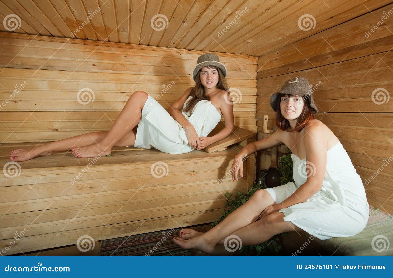 Mature and teen females in Sauna