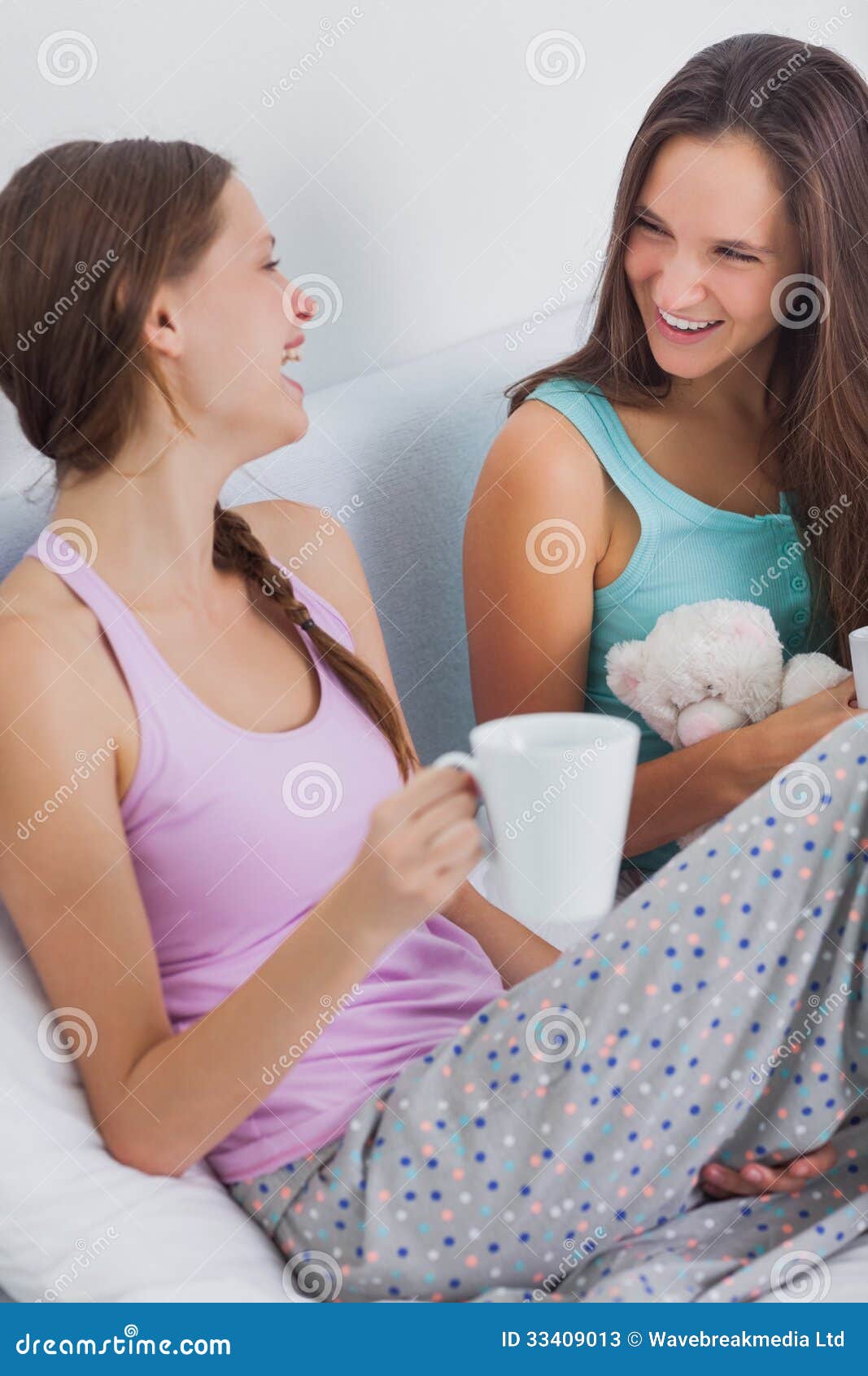 Two Girls Sitting On Bed Stock Image Image Of Friend 33409013