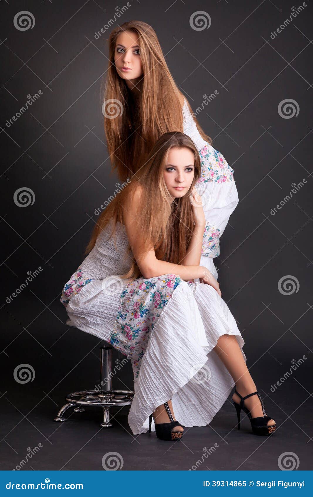 Two Girls Twins, Isolated on the Black Background Stock Image - Image ...