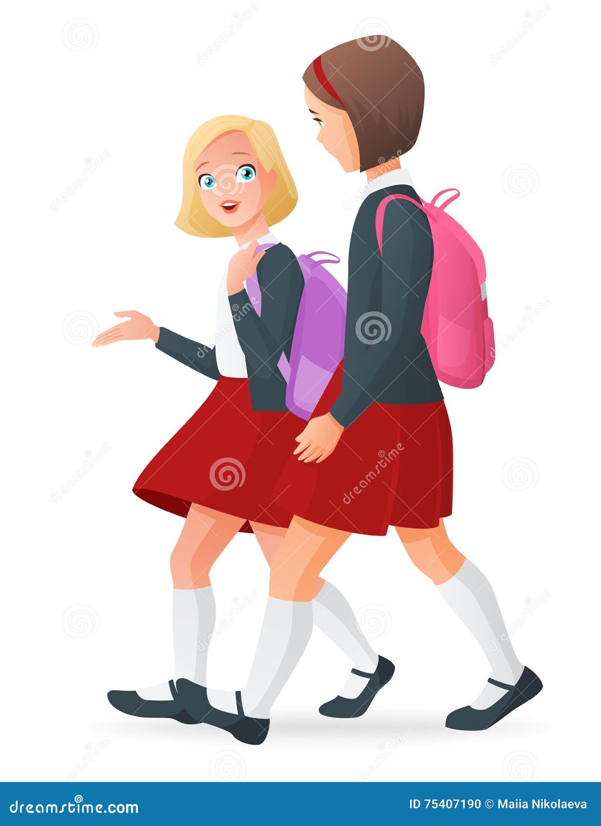 Two Girls In Uniform Talking And Walking To School. Illustration 75407190 - Megapixl Two Girls In Uniform Talking And Walking To School. Illustration 75407190 - Megapixl
