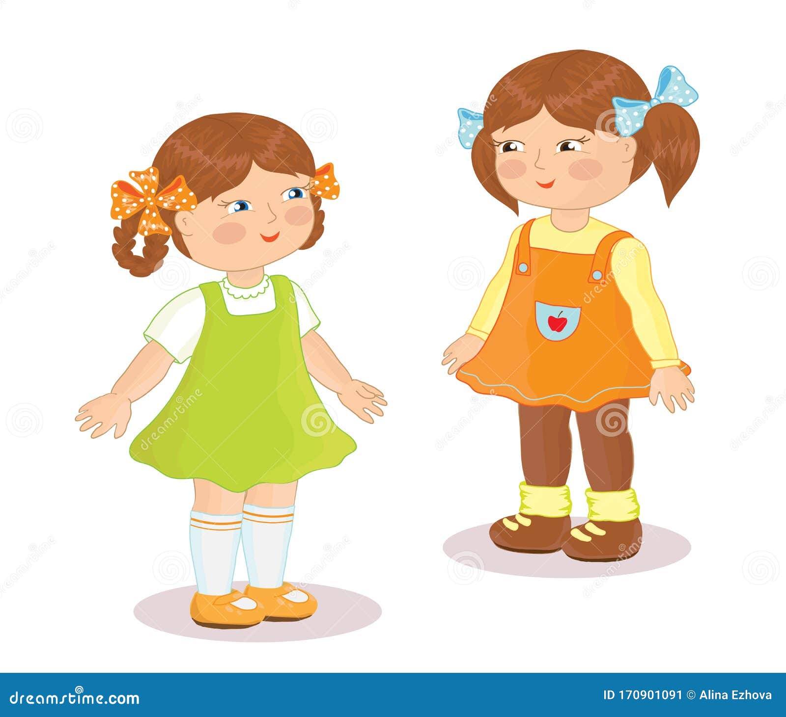 Two Girls on a White Background. Cartoon Stock Vector - Illustration of  girls, cartoon: 170901091