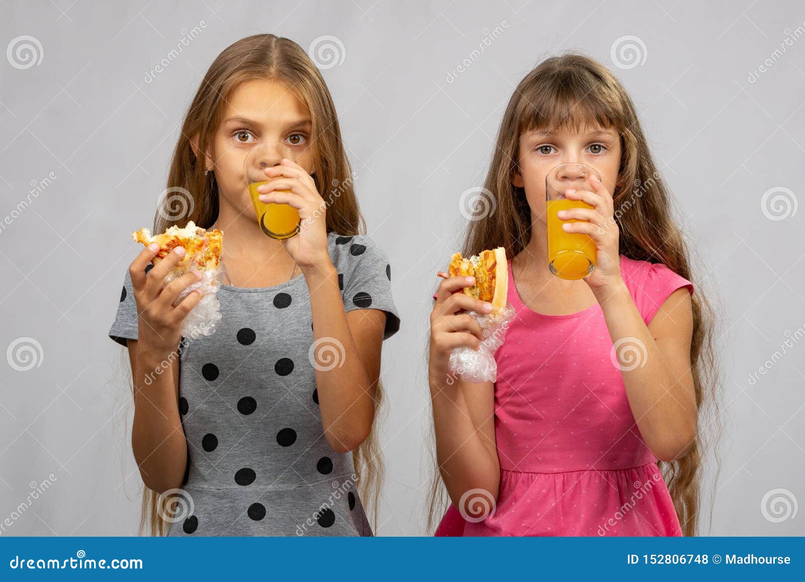 Two Girls Write Dried Meat Juice Stock Photo Image of loaf, greedily 152806748