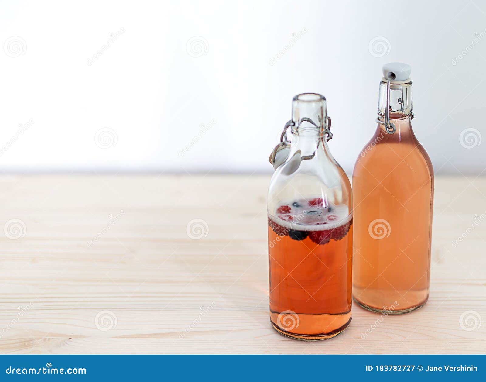 Download Two Glass Bottles Of Homemade Kombucha Tea Stock Image Image Of Kombucha Sparkling 183782727