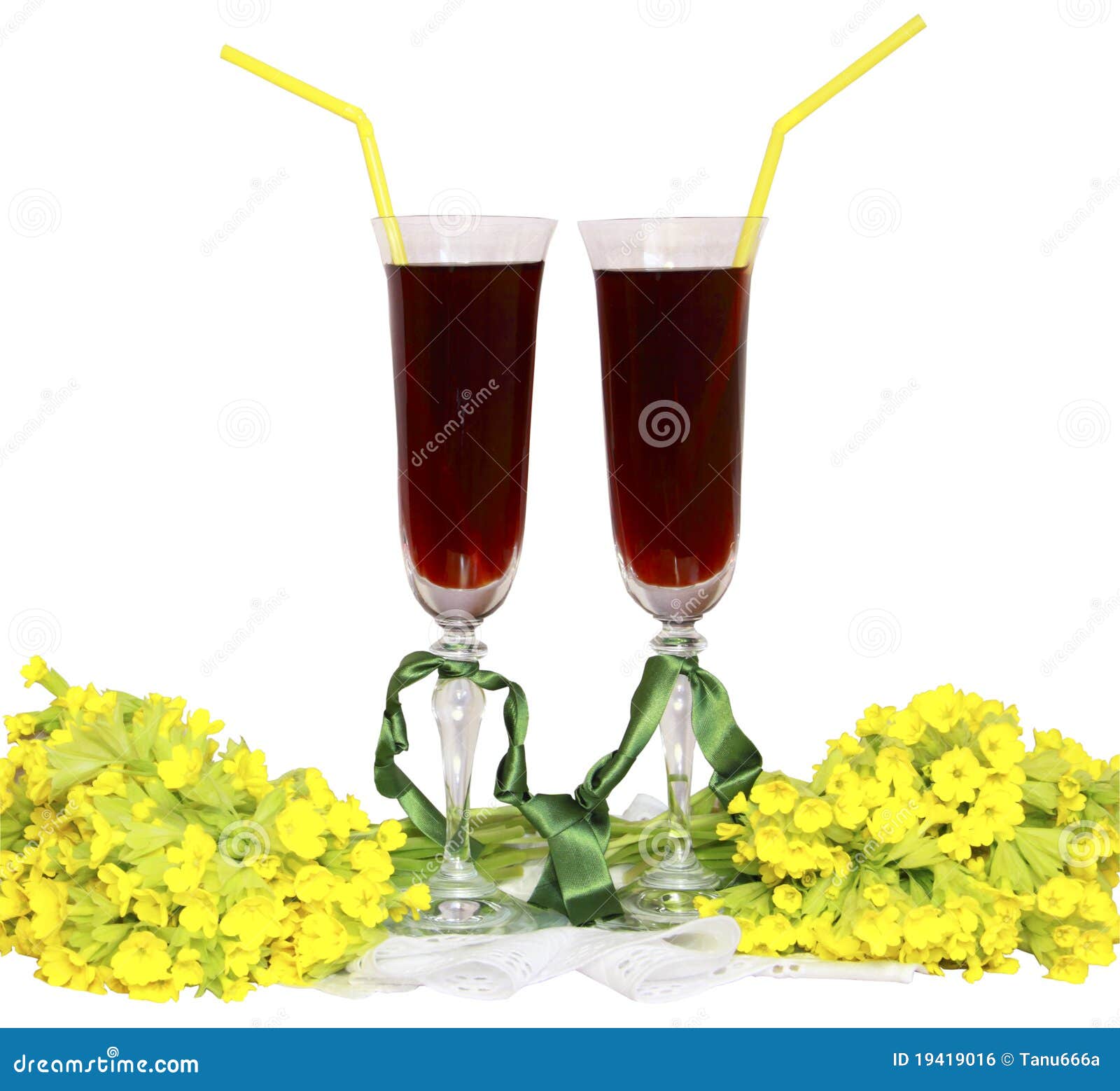 Two Glass Glasses with Wine Tubes for a Cocktail a Stock Photo Image