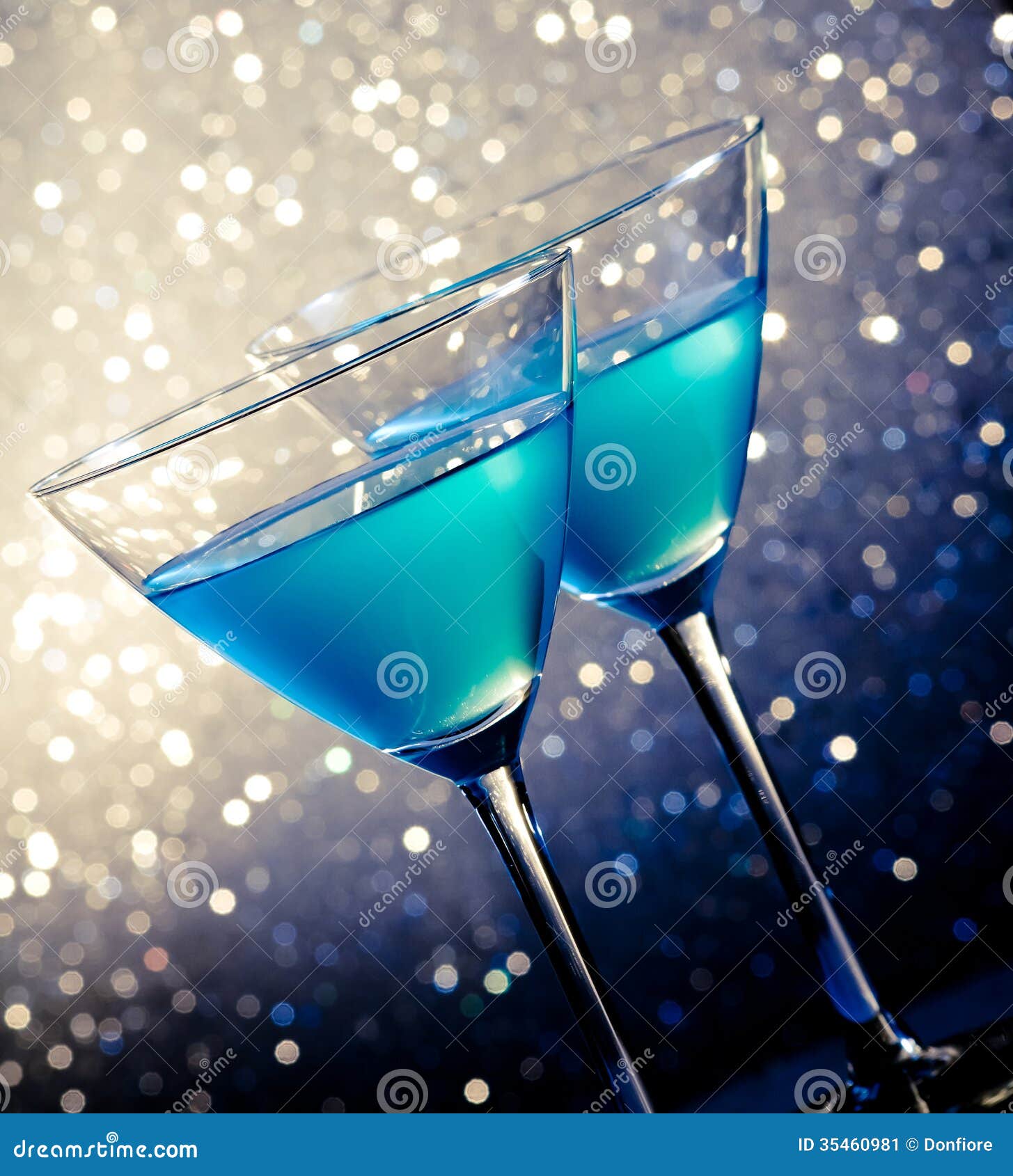 Two Glasses of Blue Cocktail on Table Stock Image Image of drink
