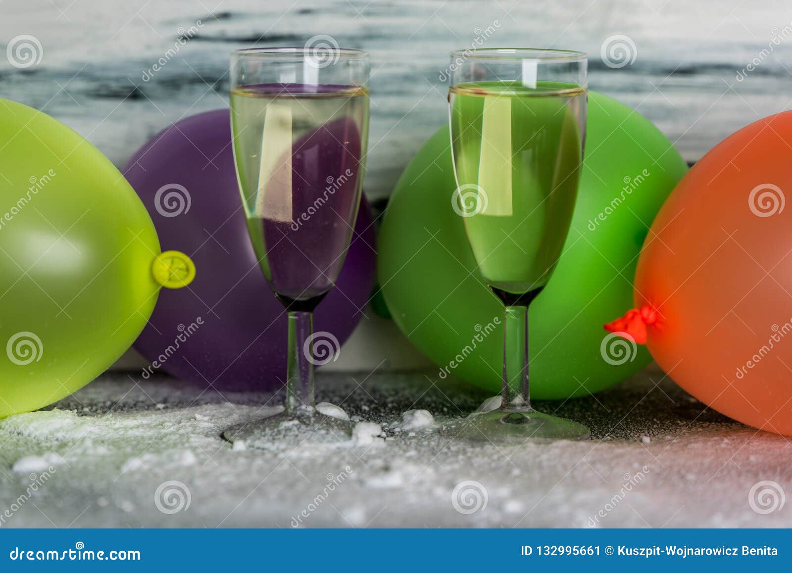 Download Celebration -two Glasses Of Champagne On A Background Of Colored Balloons Stock Image - Image of ...