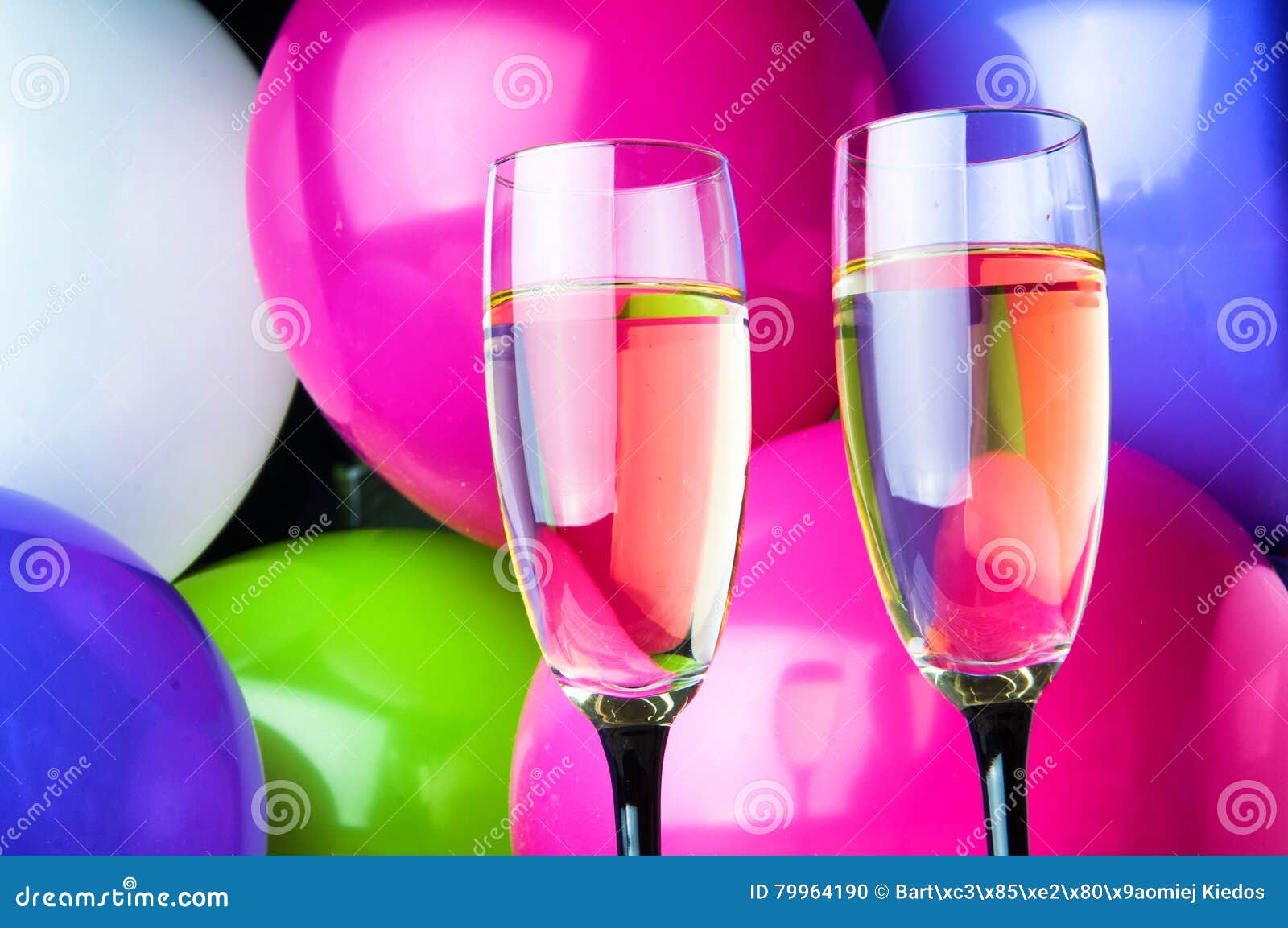Download Two Glasses Of Champagne And Balloons On Party Stock Photo - Image of festive, white: 79964190