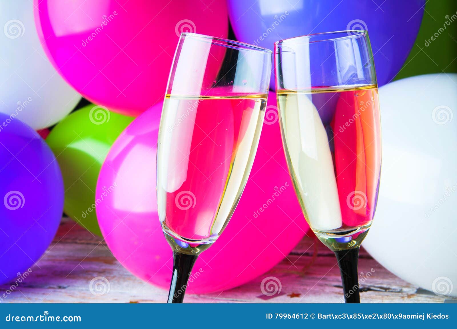 Download Two Glasses Of Champagne And Balloons On Party Stock Photo - Image of horizontal, party: 79964612