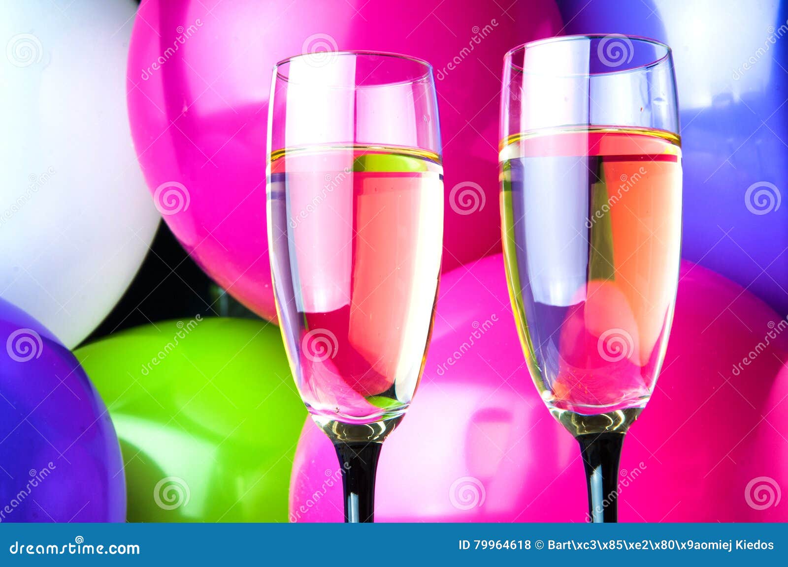 Download Two Glasses Of Champagne And Balloons On Party Stock Photo - Image of balloons, wine: 79964618