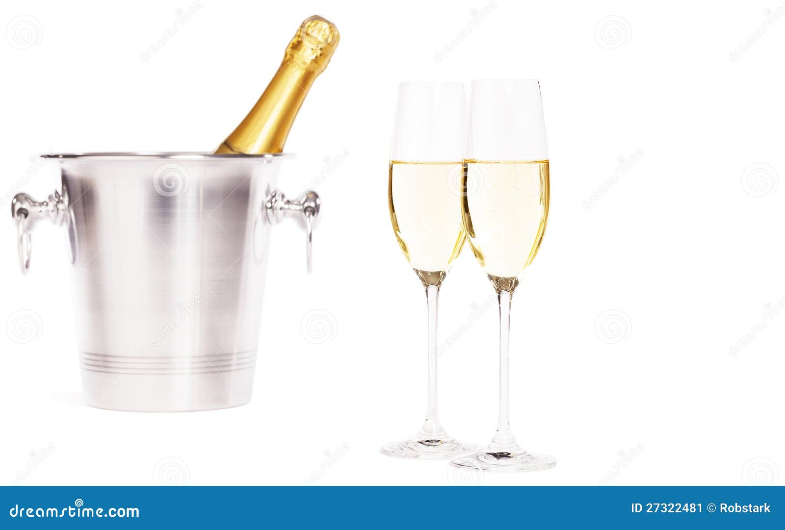 Two Glasses of Champagne with a Champagne Bucket Stock Image Image of