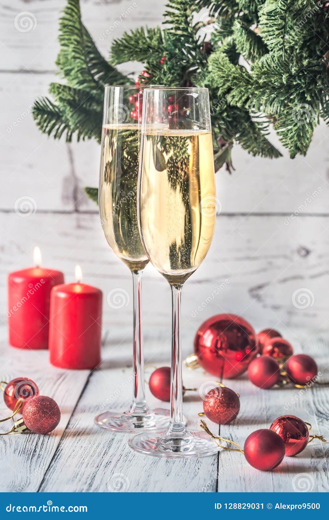 Two Glasses Of Champagne With Christmas Tree Stock Image Image of champagne, december 128829031