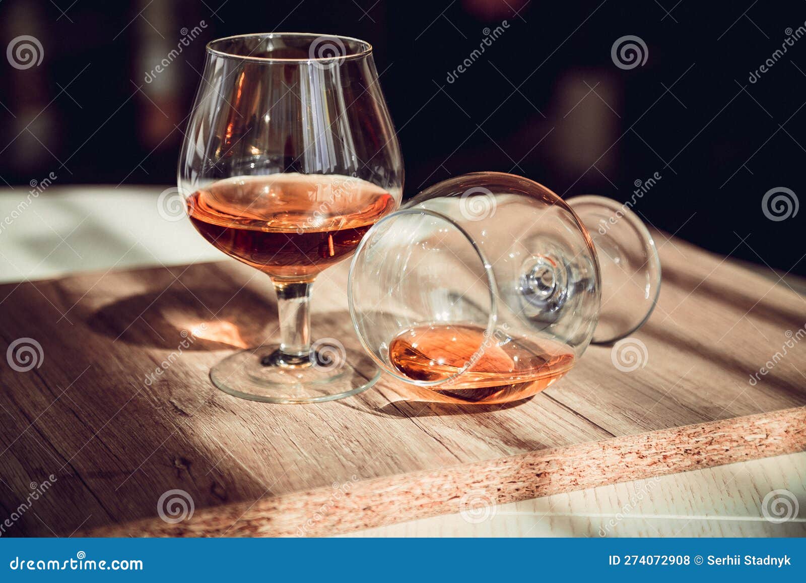Two Glasses of Cognac on the Bar Table Stock Photo Image of wood