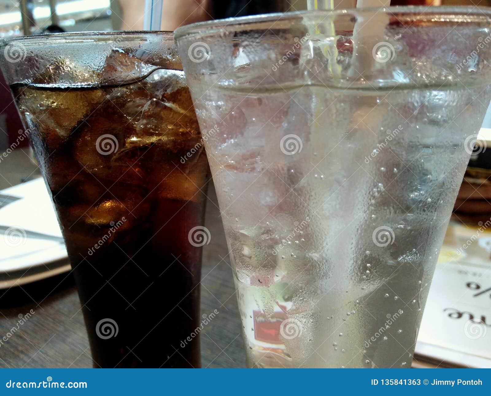 Two Glasses of Cold Soft Drink on Restaurant Table Stock Image Image