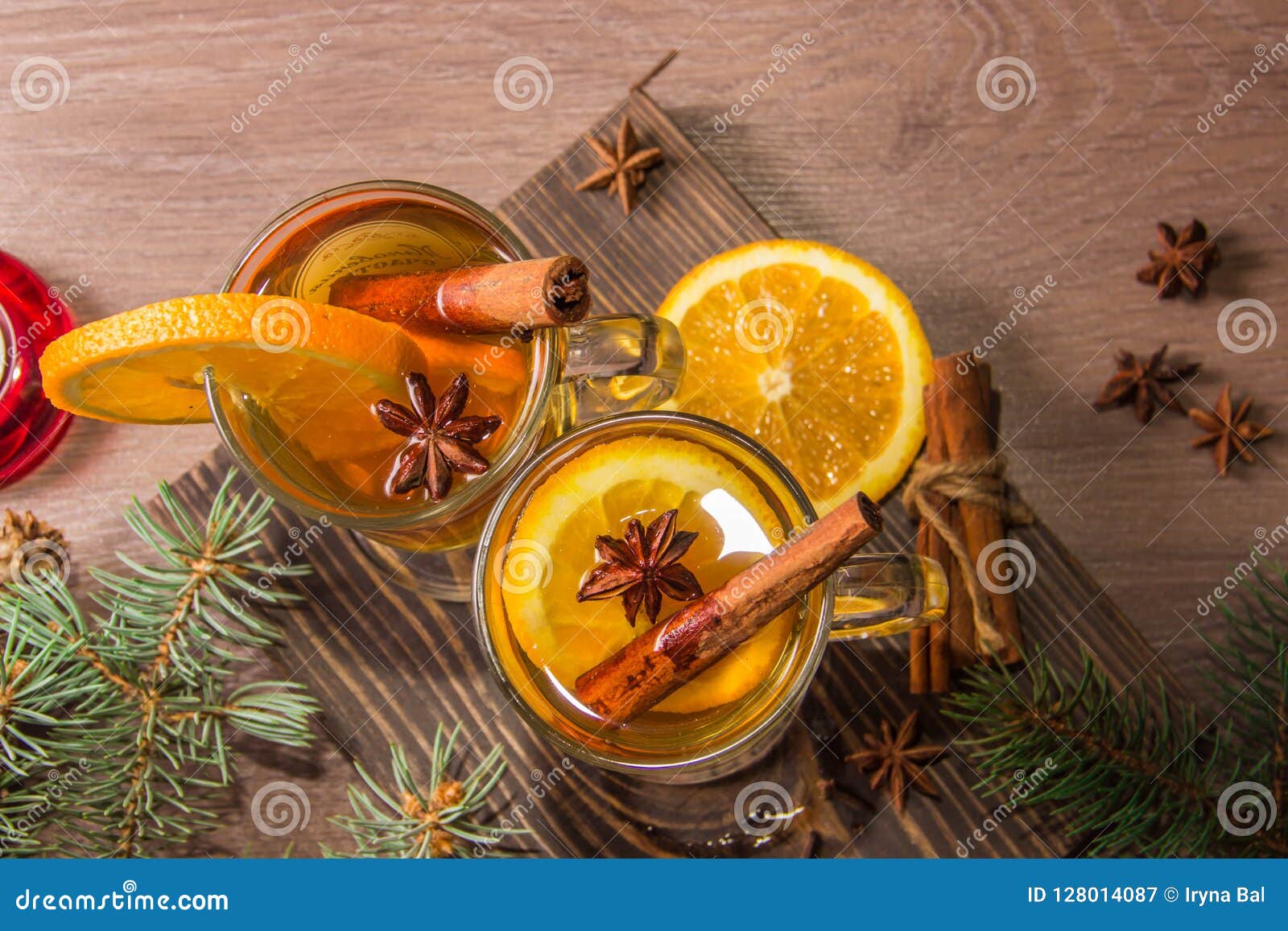 Two Glasses with a Fragrant Drink Around the New Year`s Decor and ...