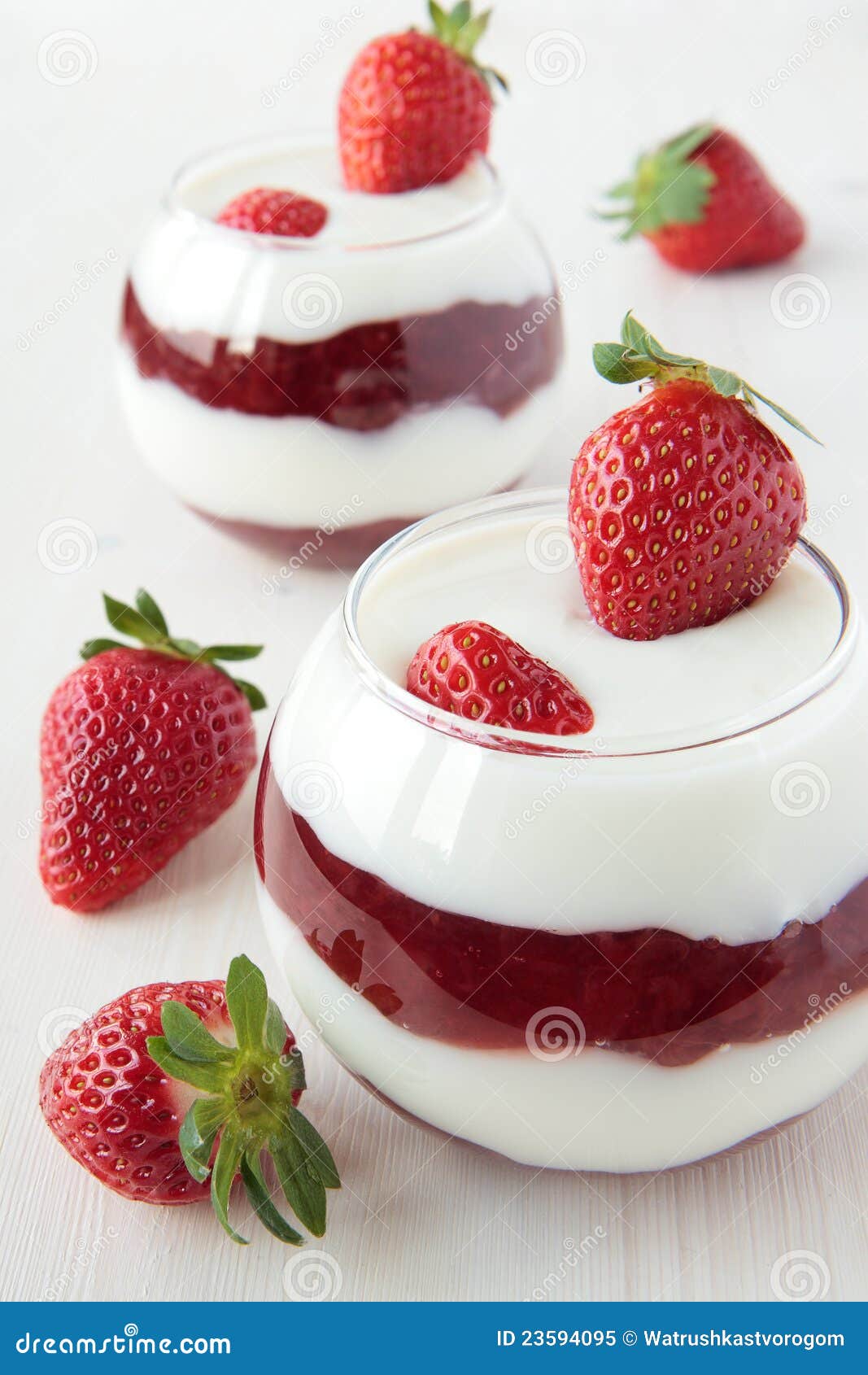 Two Glasses of Milk and Strawberry Dessert Stock Image Image of