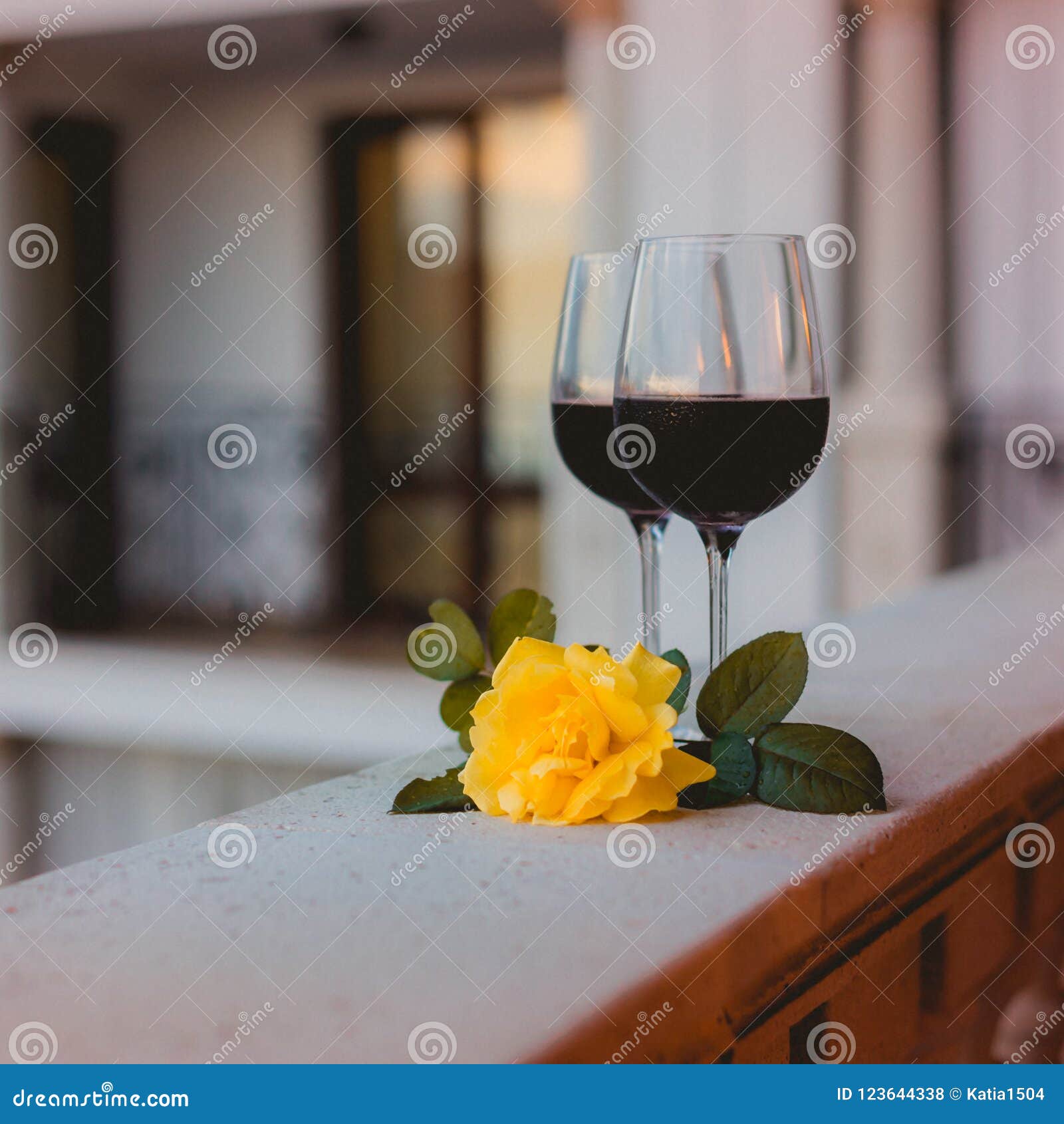Two Glasses of Red Wine on the Balcony Stock Photo Image of party