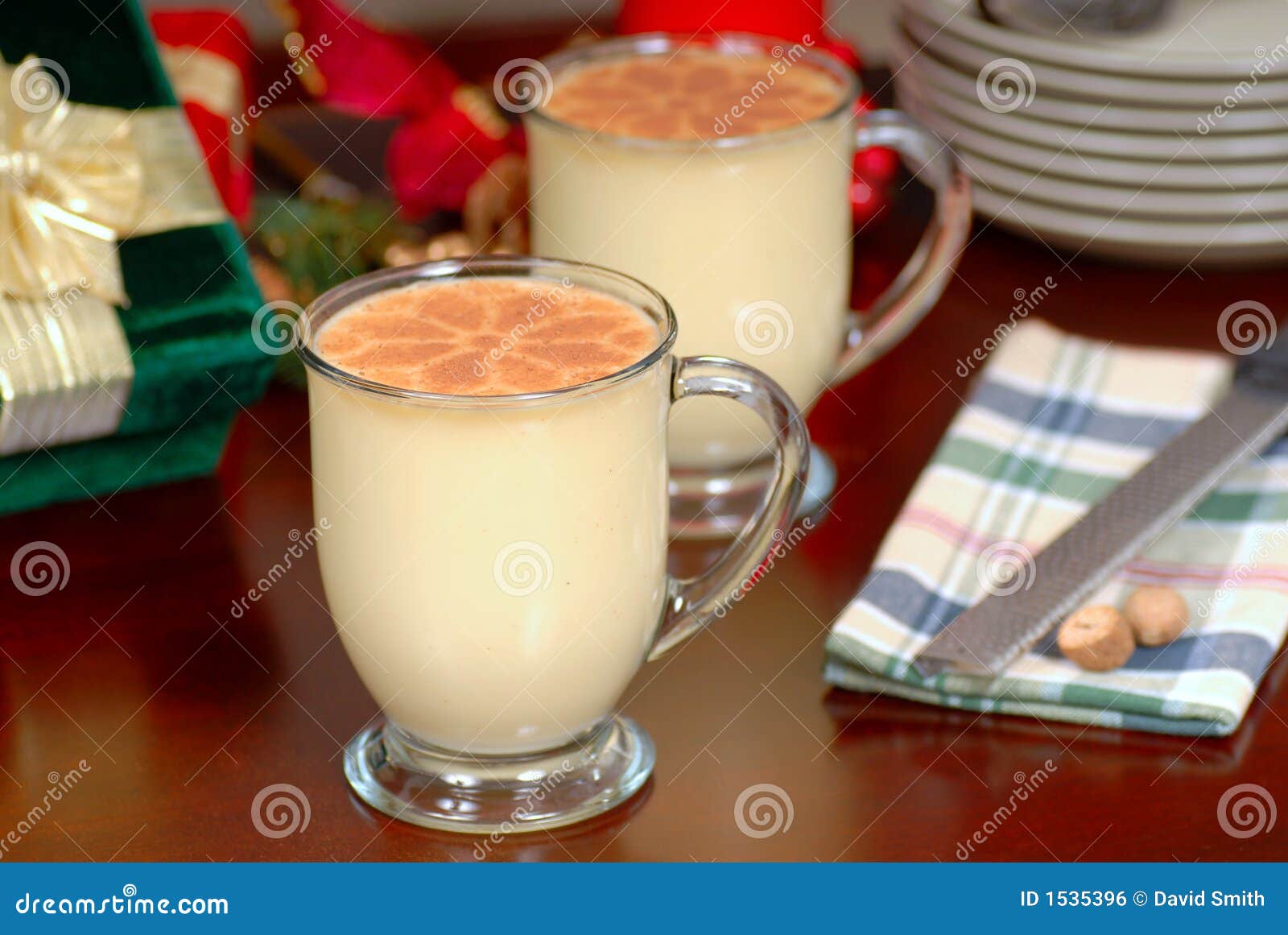 Two Glasses of Rich Eggnog in a Holiday Table Setting Stock Photo Image of eggnog, delicious