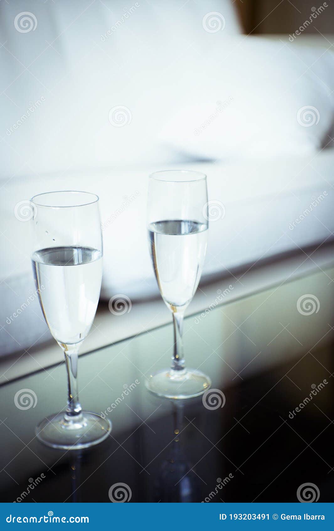 Two Glasses of Water on a Glass Table Stock Image Image of evening