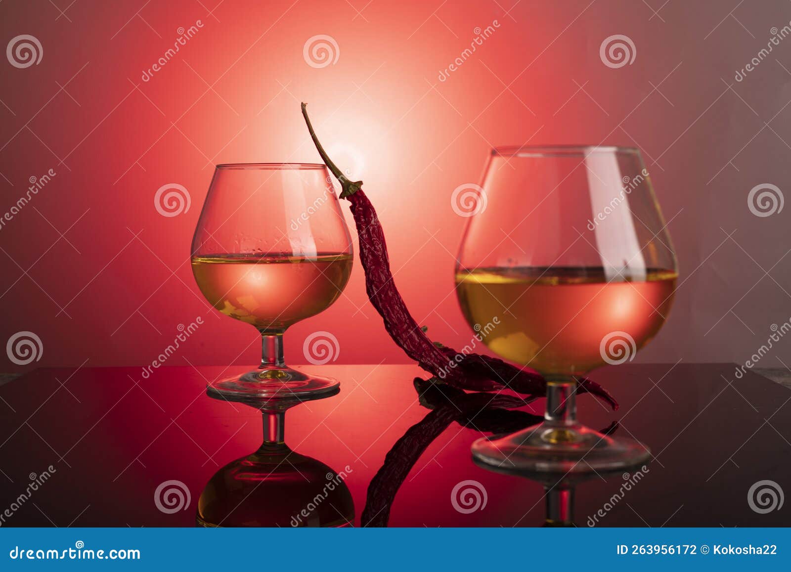 Two Glasses of White Wine with Red Pepper Stock Photo Image of crystal, winery 263956172