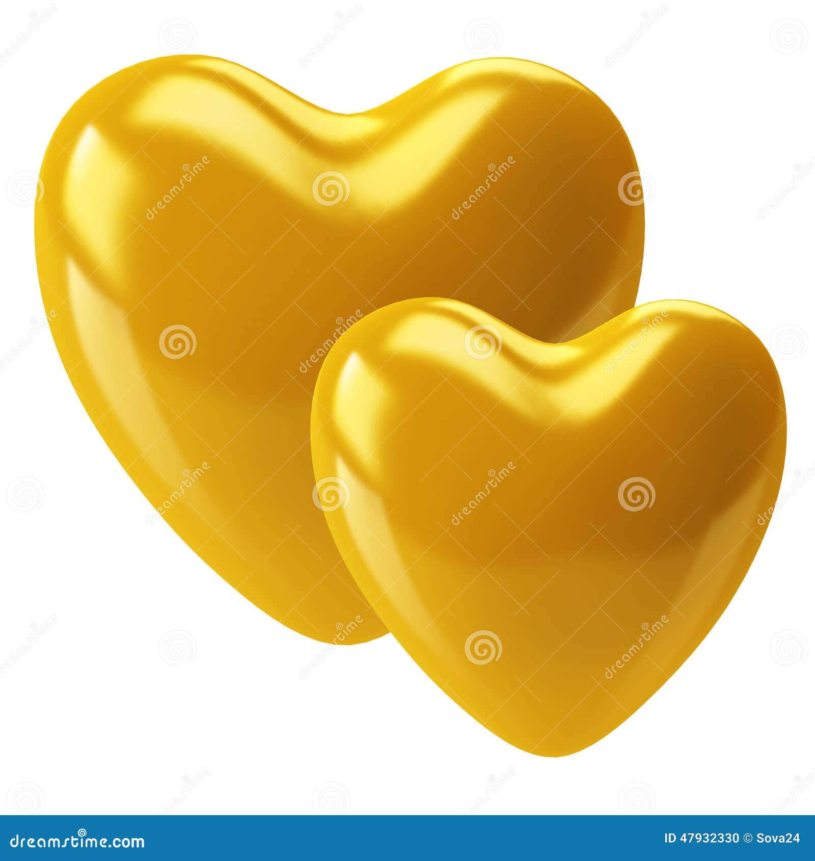 Two gold hearts stock illustration. Illustration of reflection 47932330