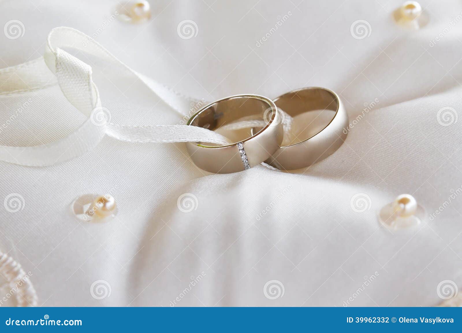 Two Gold Wedding Rings on a Pillow Stock Photo Image of tradition