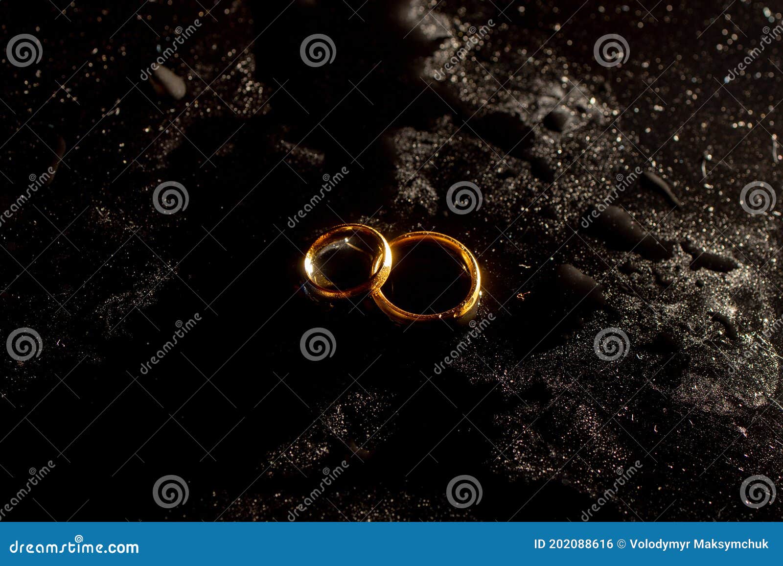 Two Golden Wedding Rings on Black Background Stock Photo Image of celebration, diamond 202088616