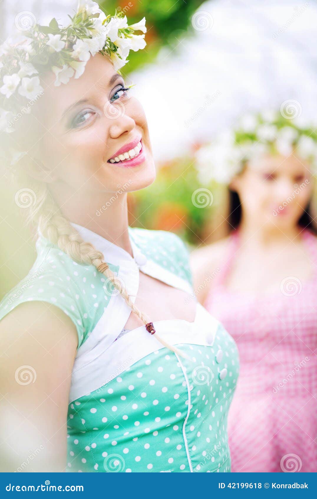 Two Flower Nymphs in Blooming Garden Stock Photo Image of