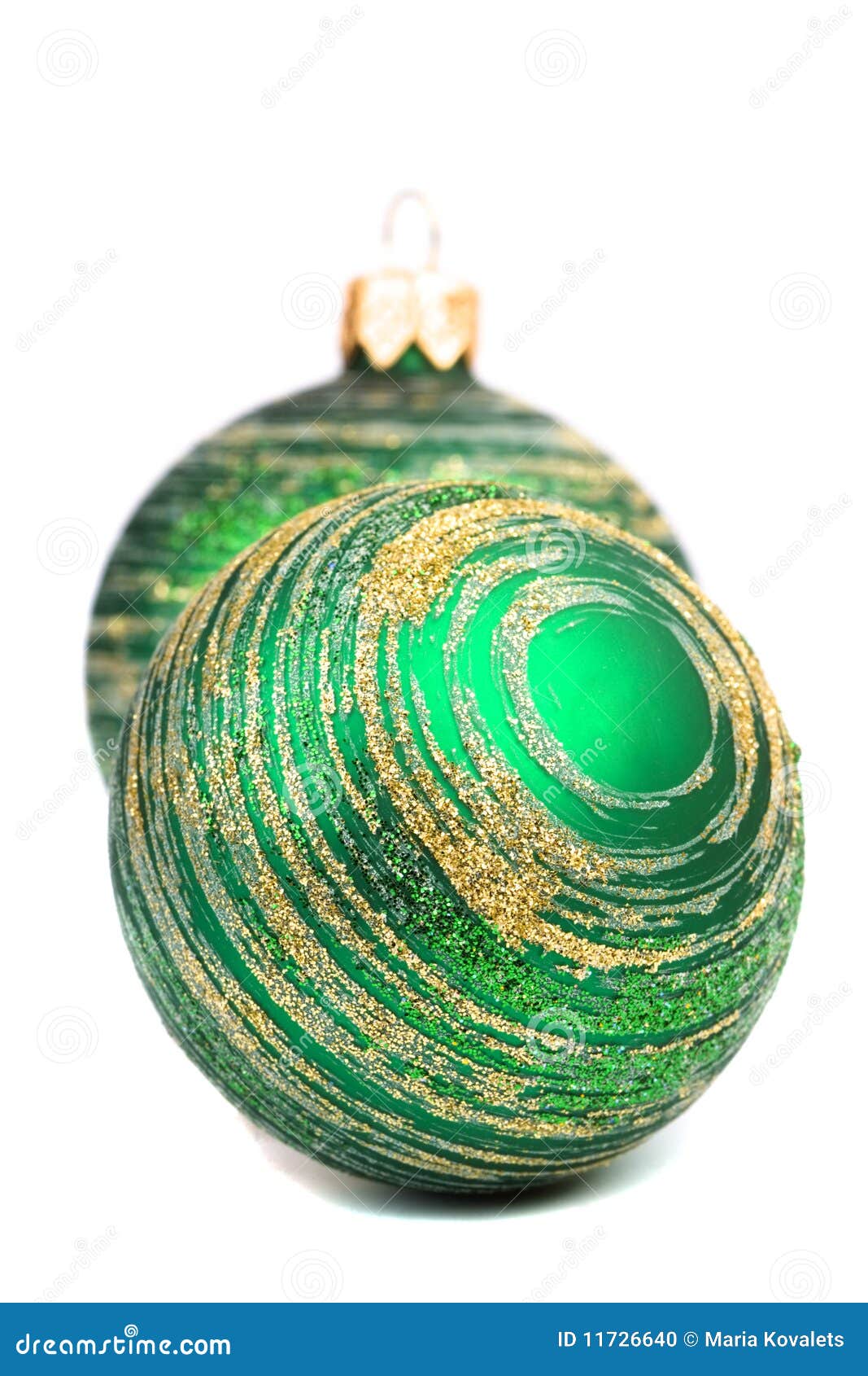 Two green christmas balls stock photo. Image of decoration - 11726640