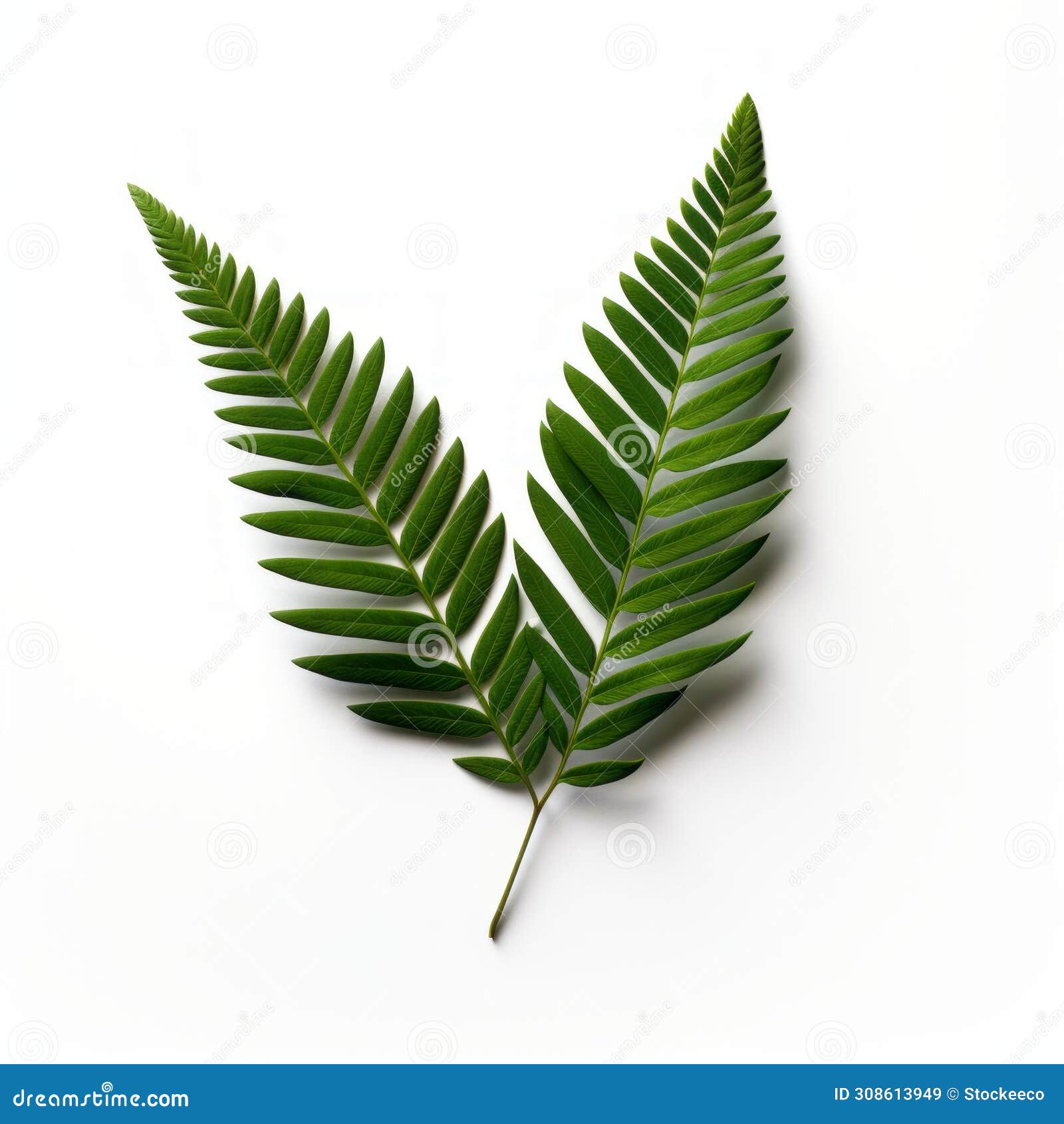 precisionist style: two fern leaves on white background