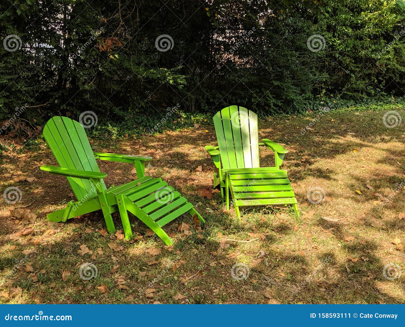 Two Green Lawn Chairs on the Grass Stock Image Image of chairs, lawn
