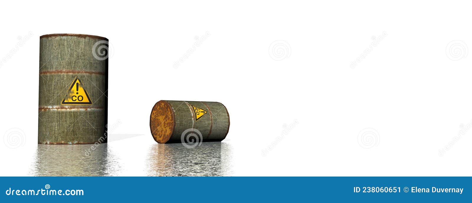 two grey metallic carbon monoxide barrels - 3d render