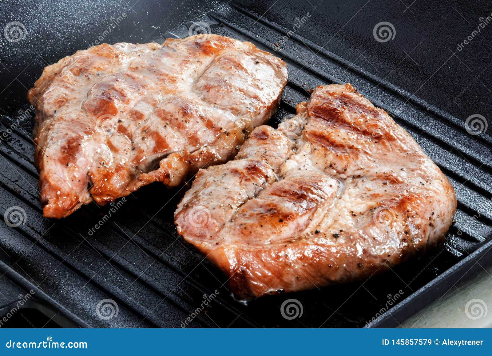 Two Grilled Beef Steaks on Grill Pan Stock Image Image of beef, fresh