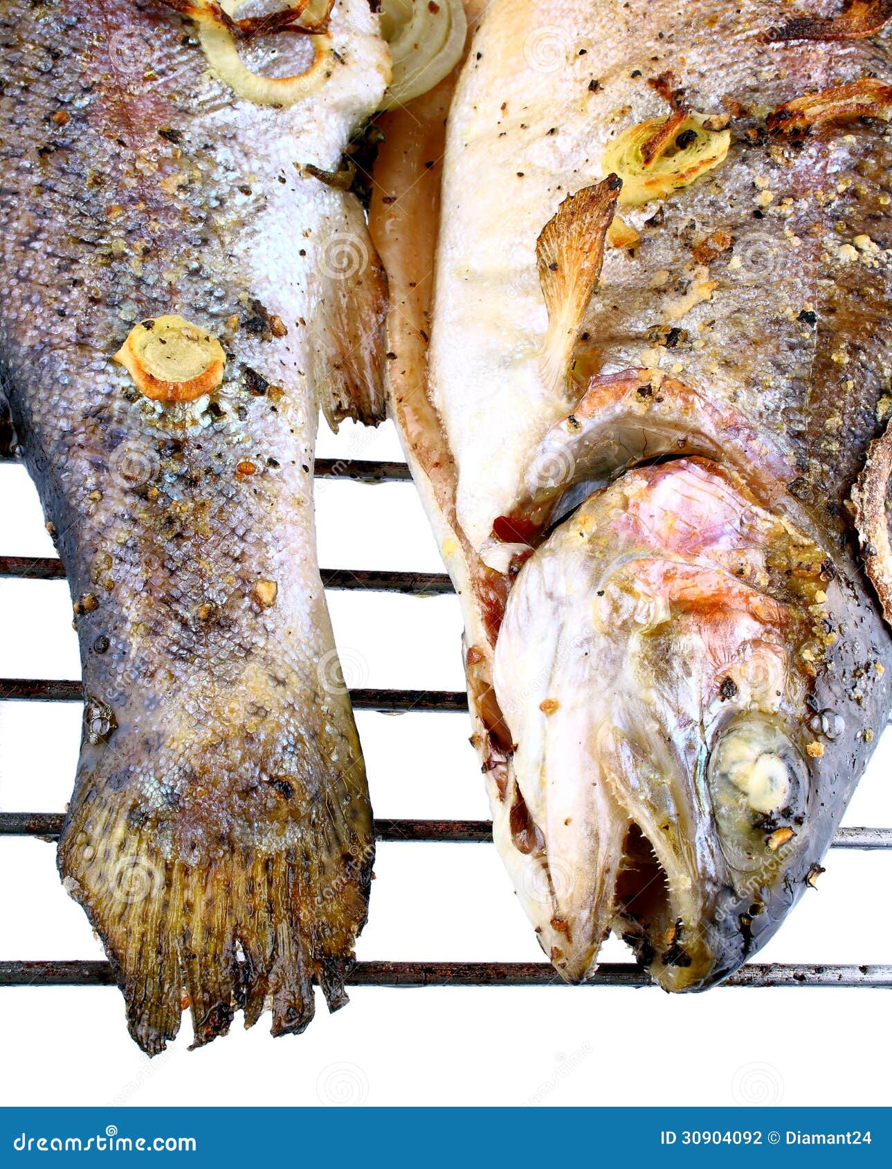 Two Grilled Trout with Onion and Spices Stock Photo Image of