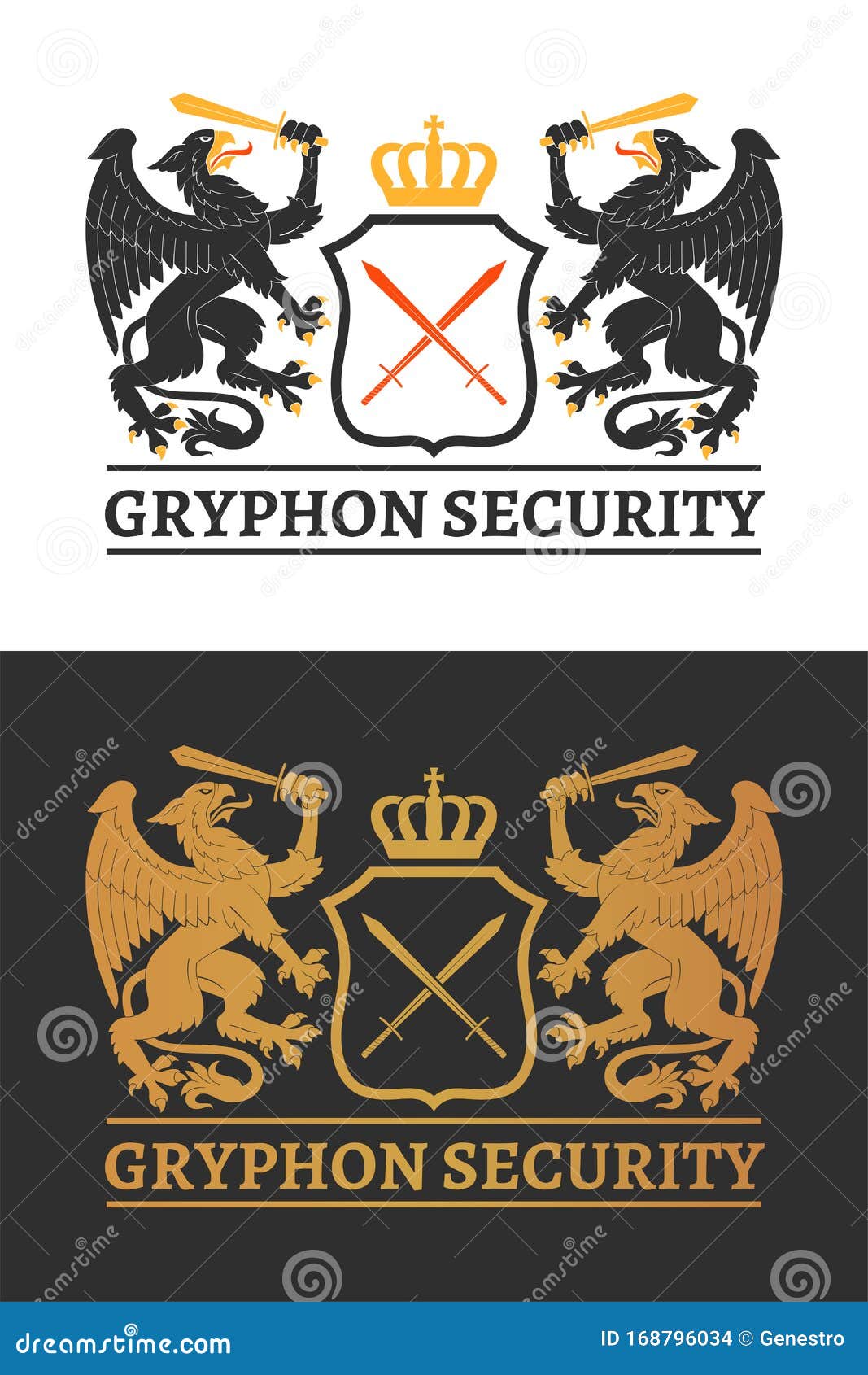 two gryphons wita a swords hold a shield
