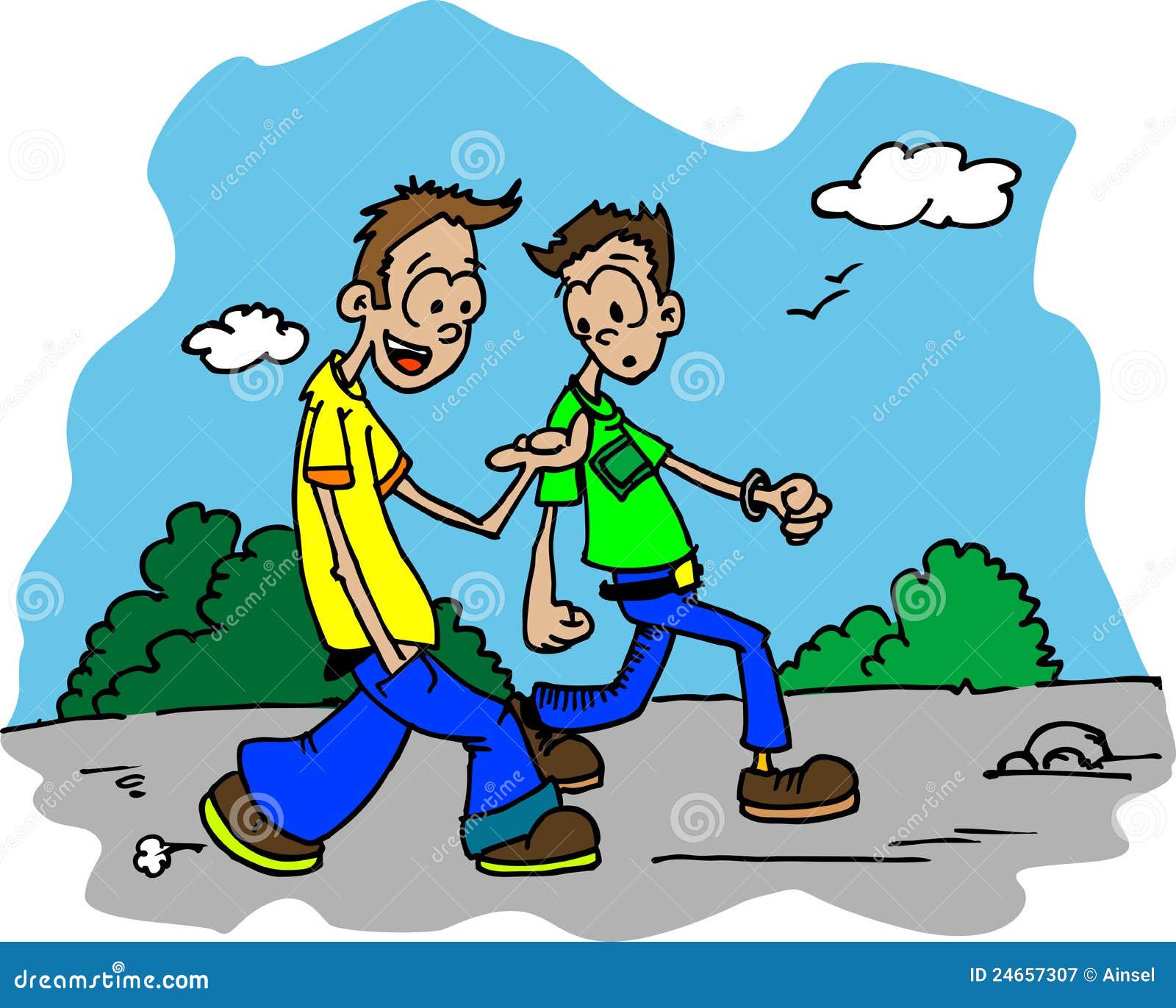 Two Guys Walking Down The Road And Talking Illustration 24657307 - Megapixl