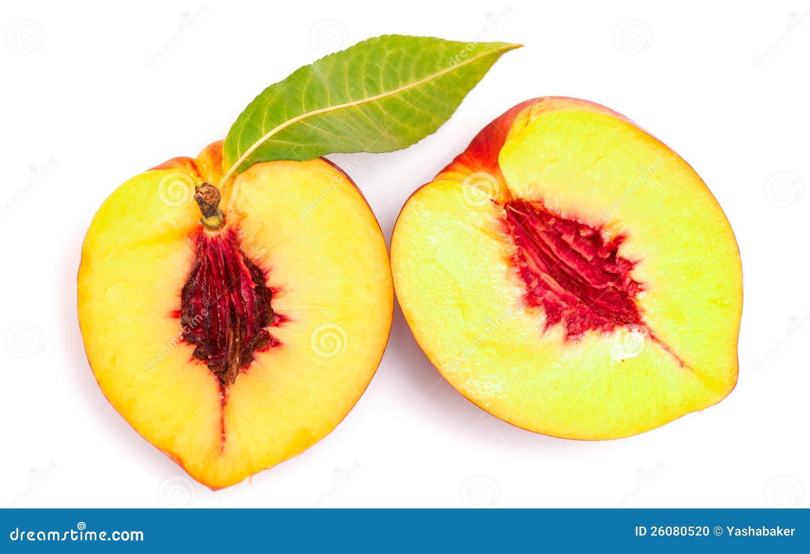 Two Halfs of Nectarine Fruit Stock Photo Image of ripe, leaf 26080520