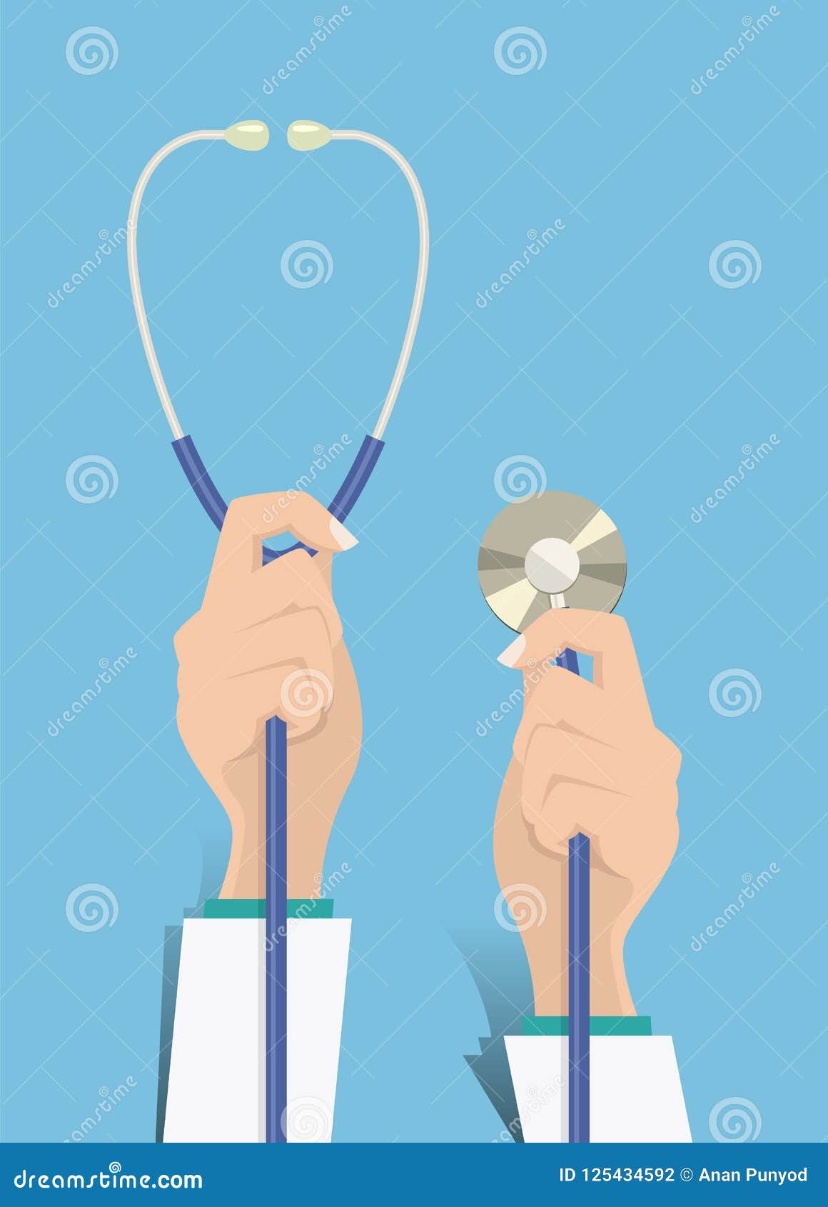 Two Hand Doctor Holding Stethoscope Vector Design Stock Vector