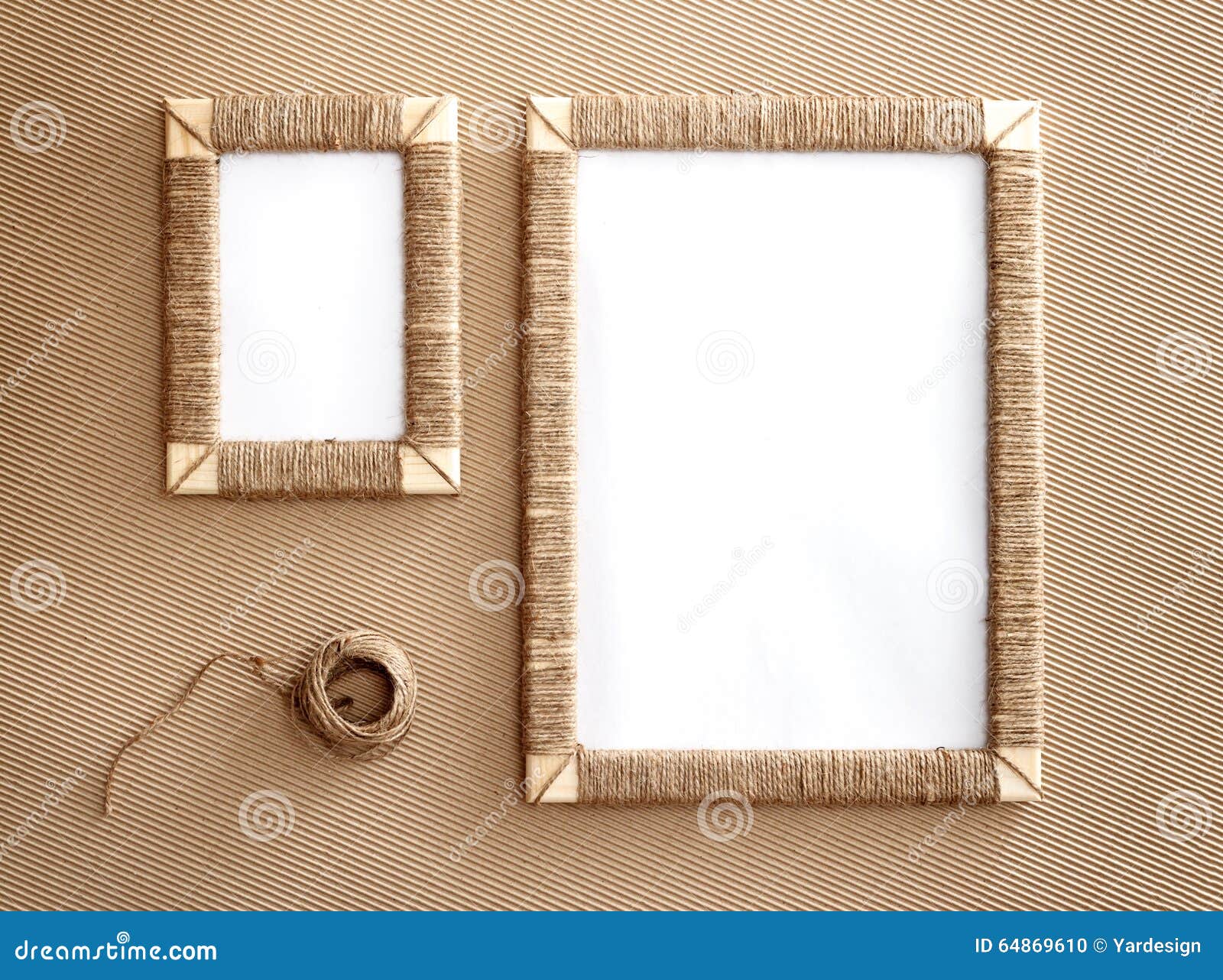 Two Handmade Photo Frames Braided Jute Against Corrugated ...