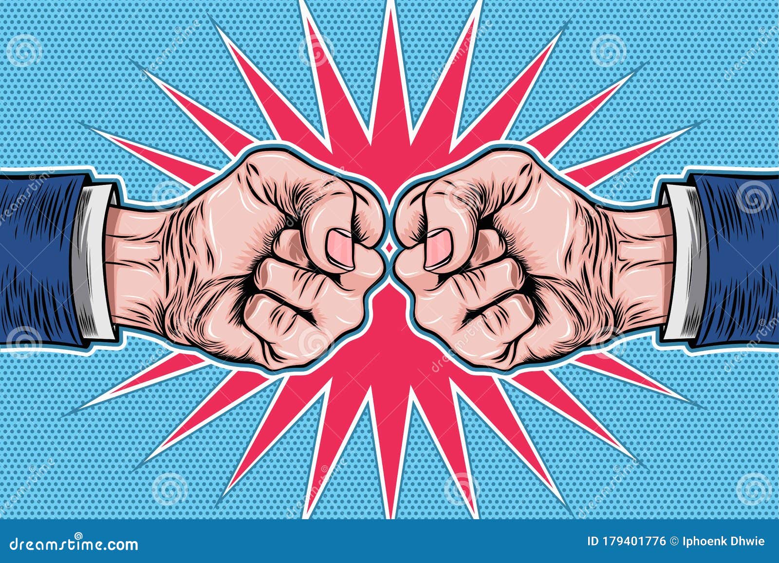 two hands clenched fist pop art retro