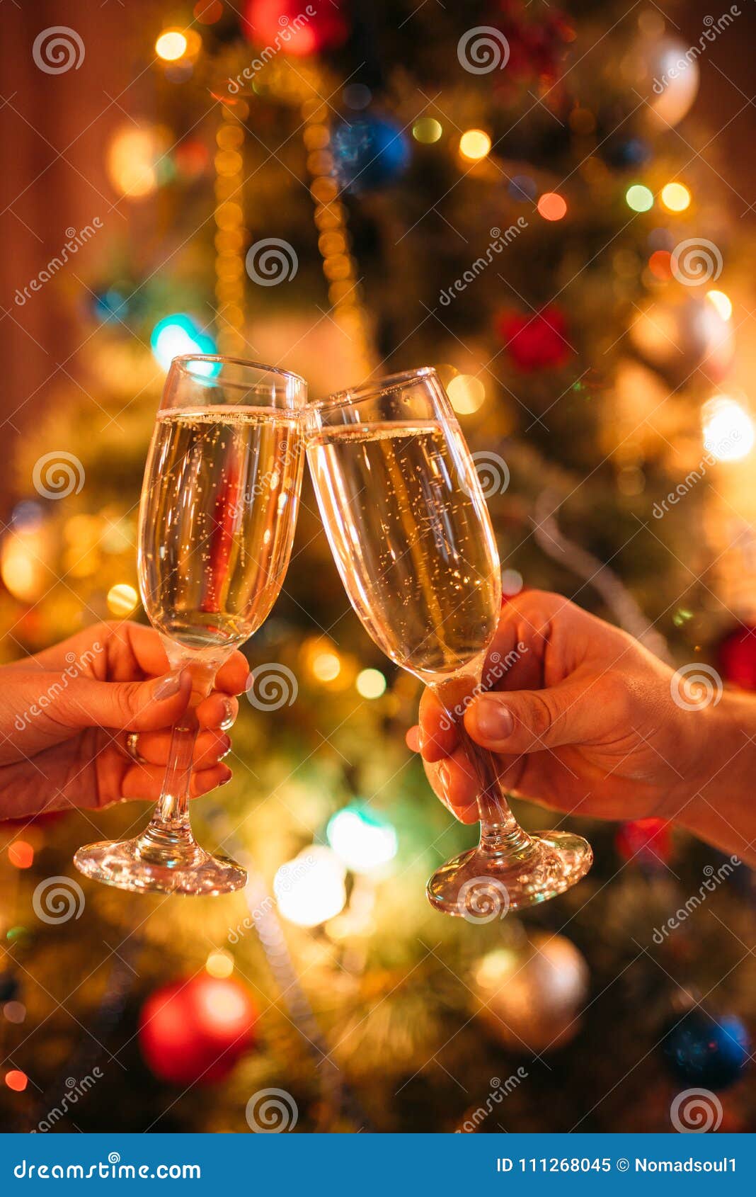 Two Hands Clink Glasses With Champagne Christmas Stock Image Image Of Happy Love 111268045