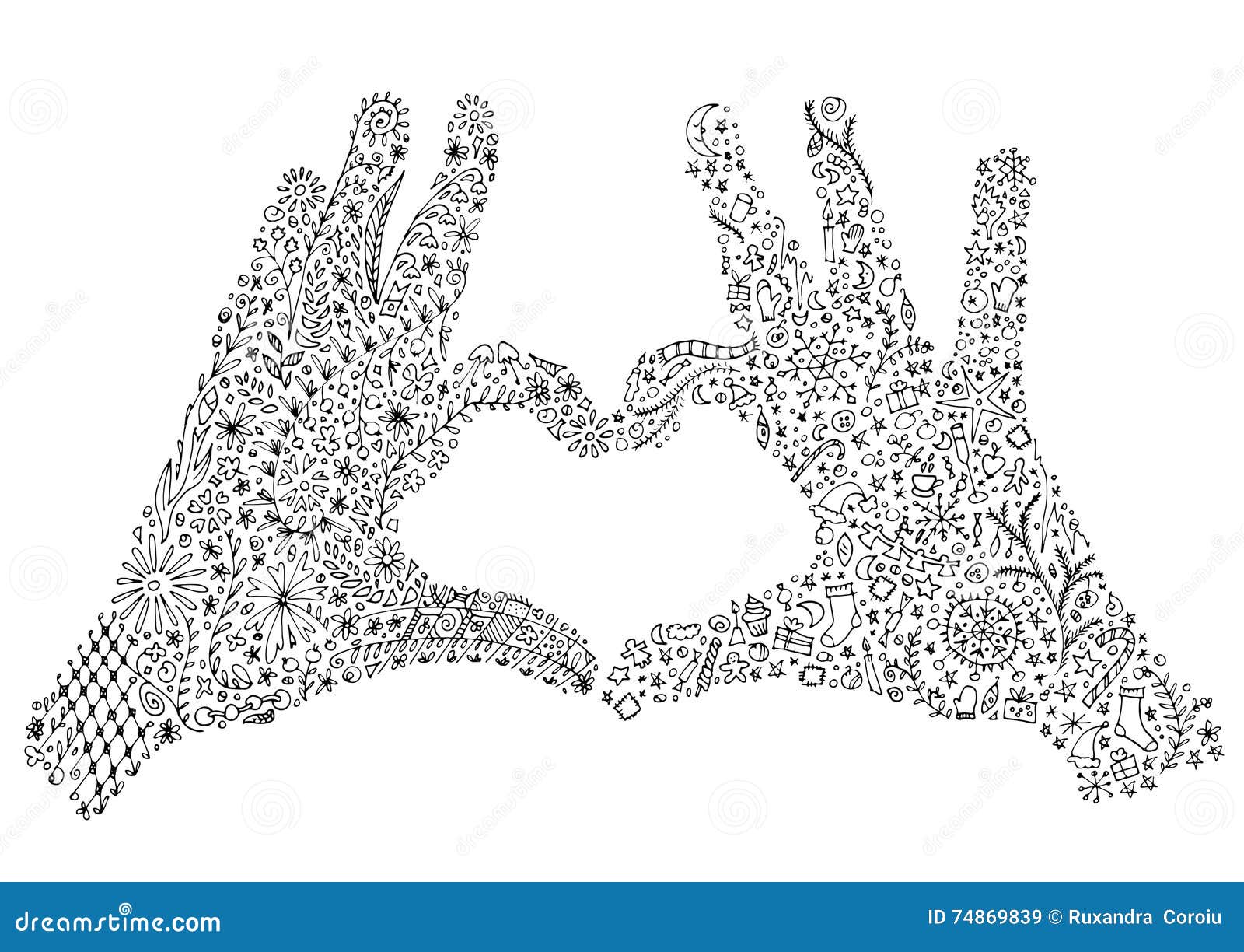 Two Hands Forming a Heart Shape Sign. Coloring Page Stock Vector