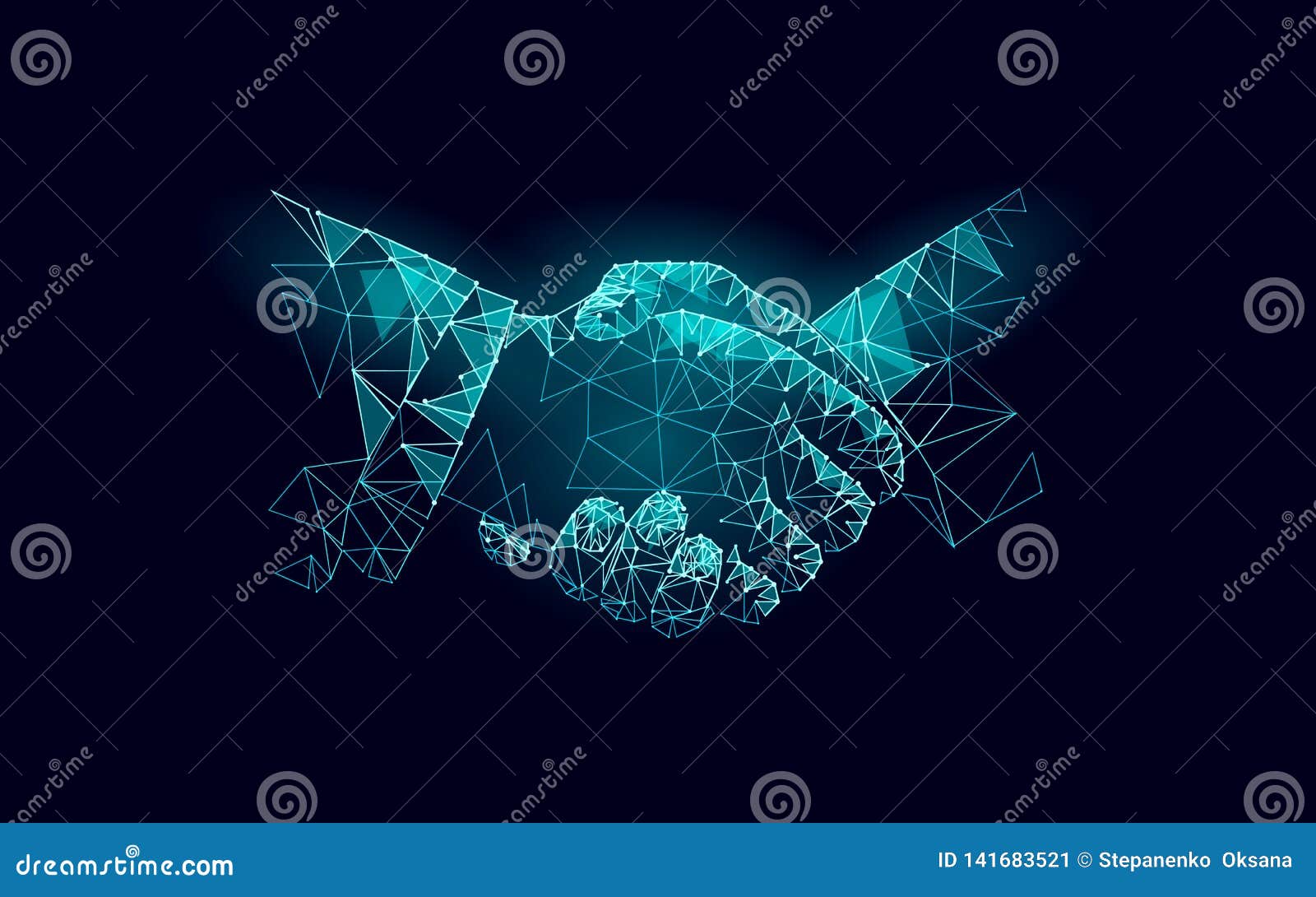 two hands handshake business agreement. low poly polygonal triangle professional work partnership. office succsesfull