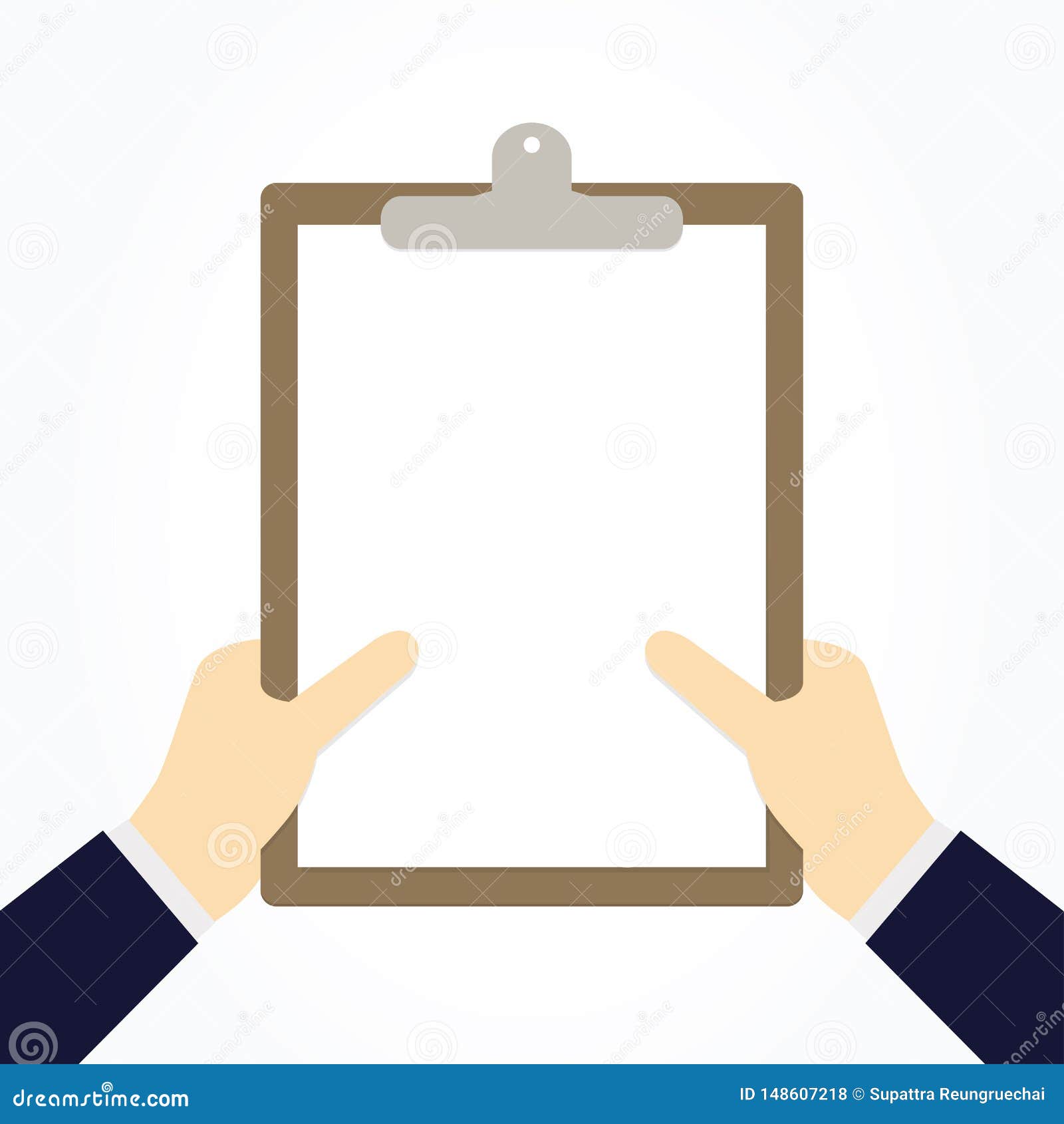 Two Hands Holding a Blank Clipboard Paper. Stock Vector - Illustration ...