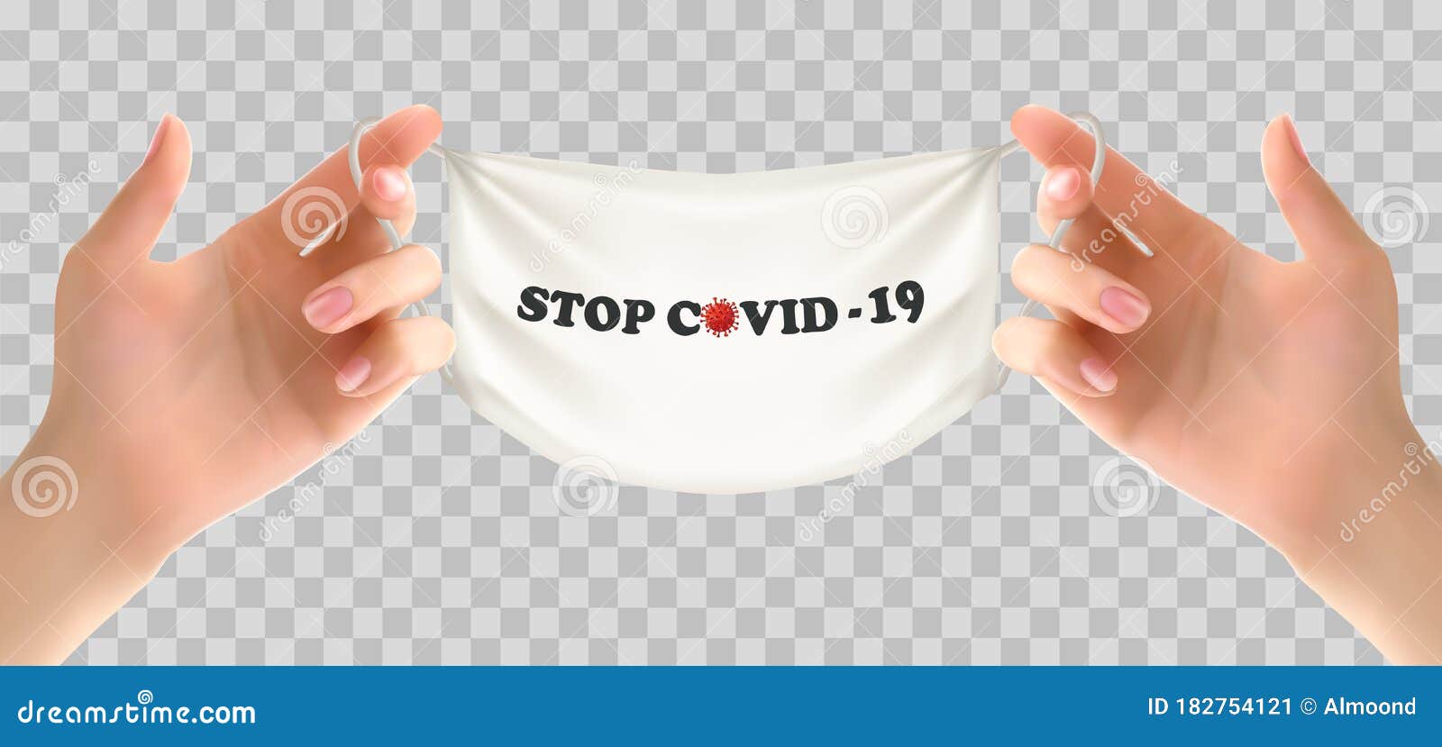 two hands holding a medical mask. stop coranavirus concept background.